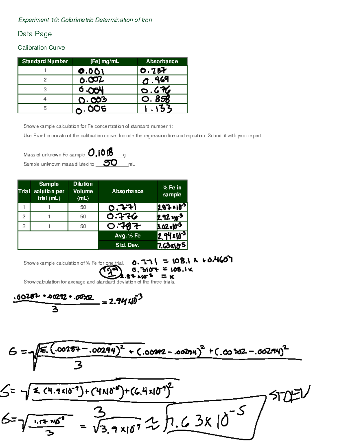 experiment 10 colorimetric determination of iron