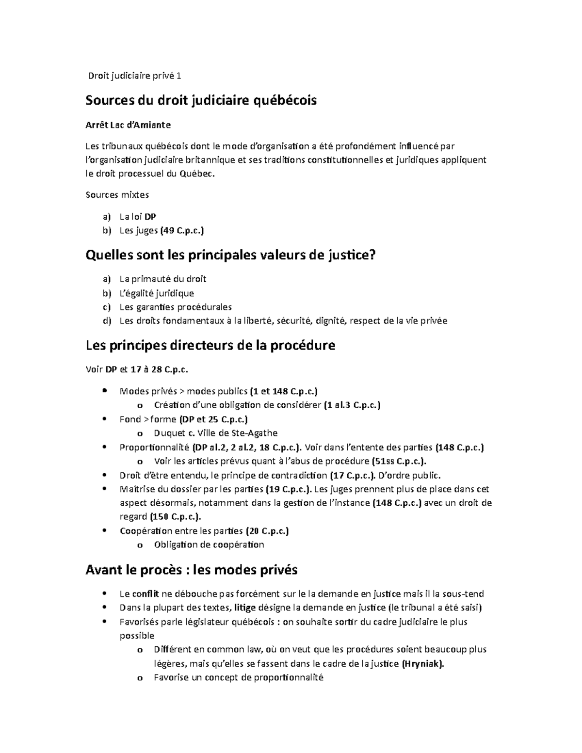 Procédure - Résumé du cours - Droit judiciaire privé 1 Sources du droit ...