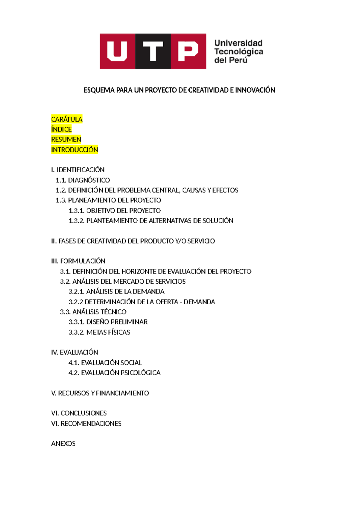 Esquema Para Un Proyecto De Creatividad E Innovación Esquema Para Un Proyecto De Creatividad E