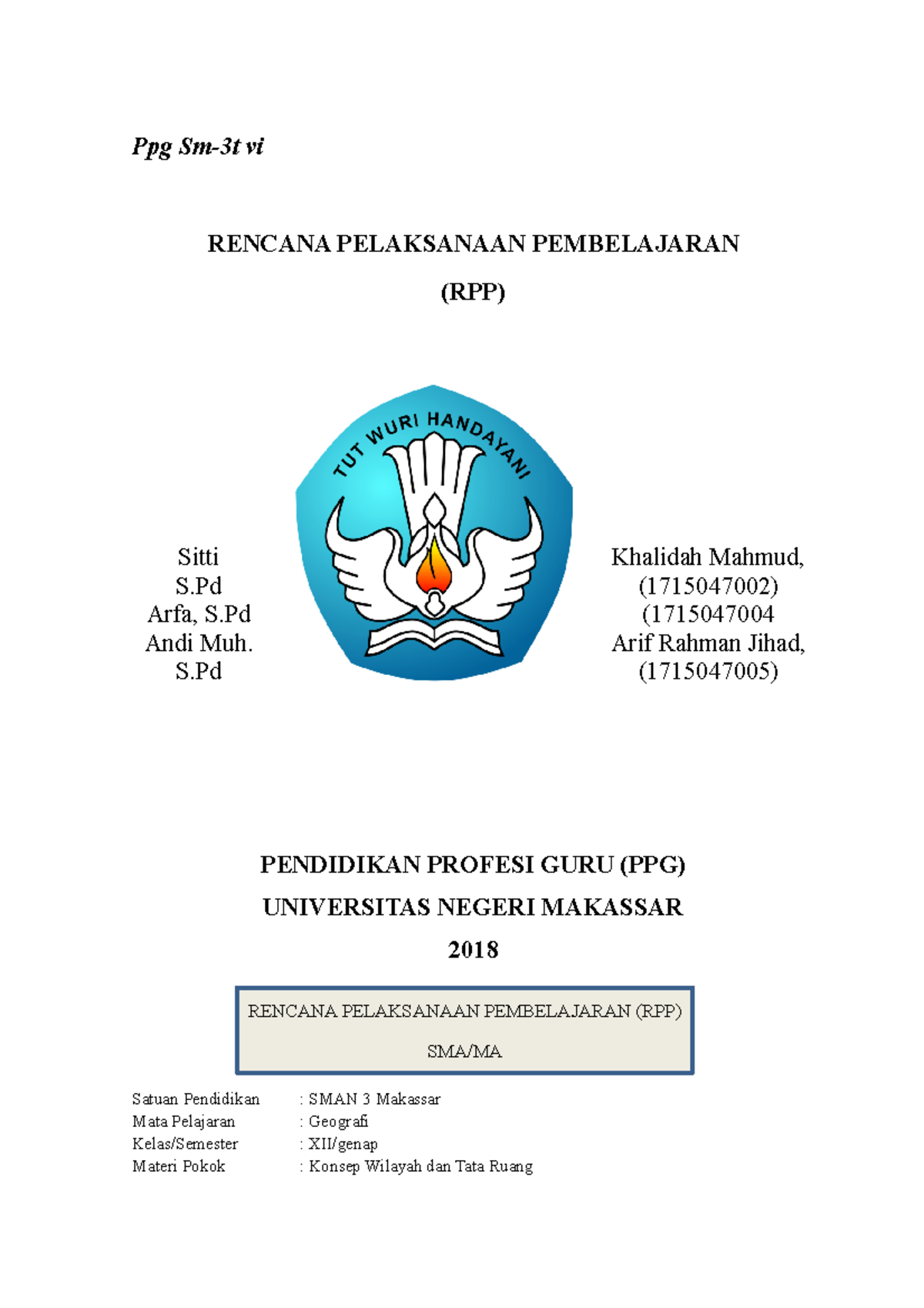 RPP Wilayah dan perwilayahn - Ppg Sm-3t vi RENCANA PELAKSANAAN ...