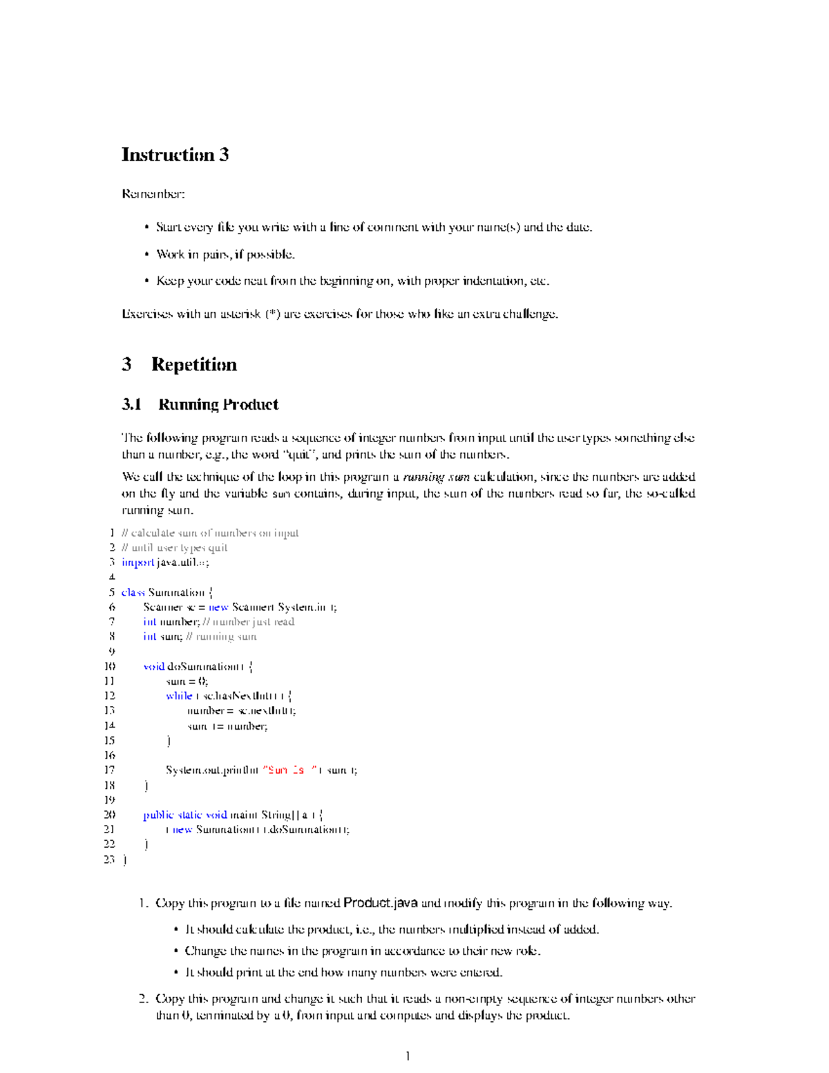 Instruction 3 for programming - Instruction 3 Remember: Start every ...