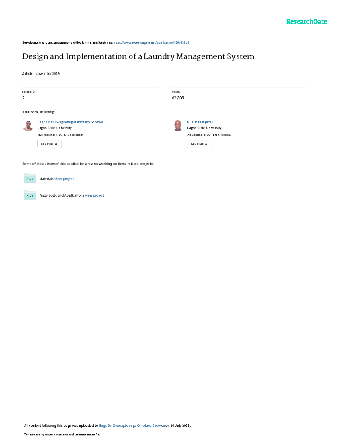 Design And Implementation Of A Laundry Management See Discussions Stats And Author Profiles