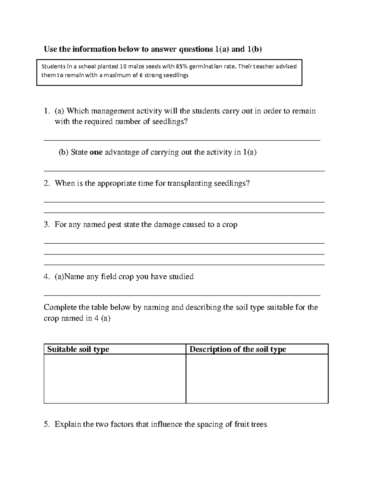 JCE Agric KIT Social studies notes pdf Use the information below to answer questions 1(a