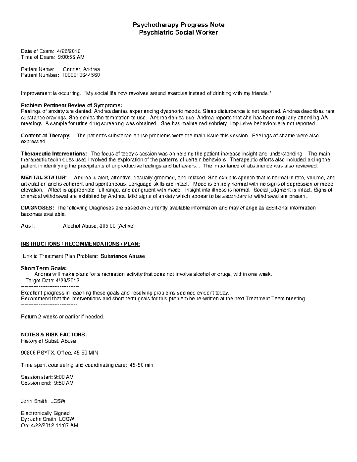 Social Worker Progress Note - Psychotherapy Progress Note Psychiatric ...