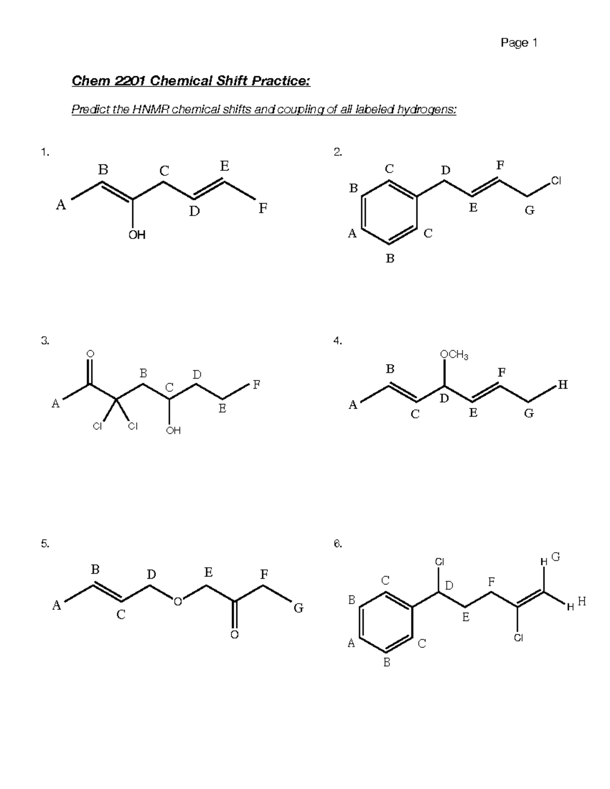 WS 21 Chemical Shifts - Page 1 Chem 2201 Chemical Shift Practice ...