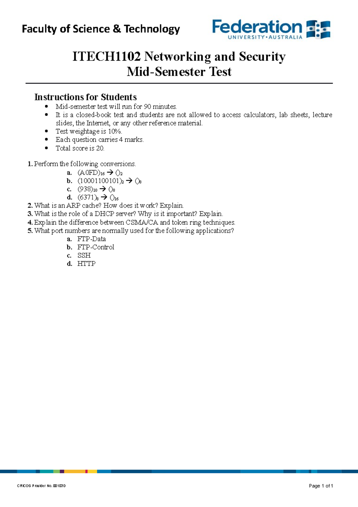 Mid Semester Test 02 This Is About Summary Of Course Faculty Of
