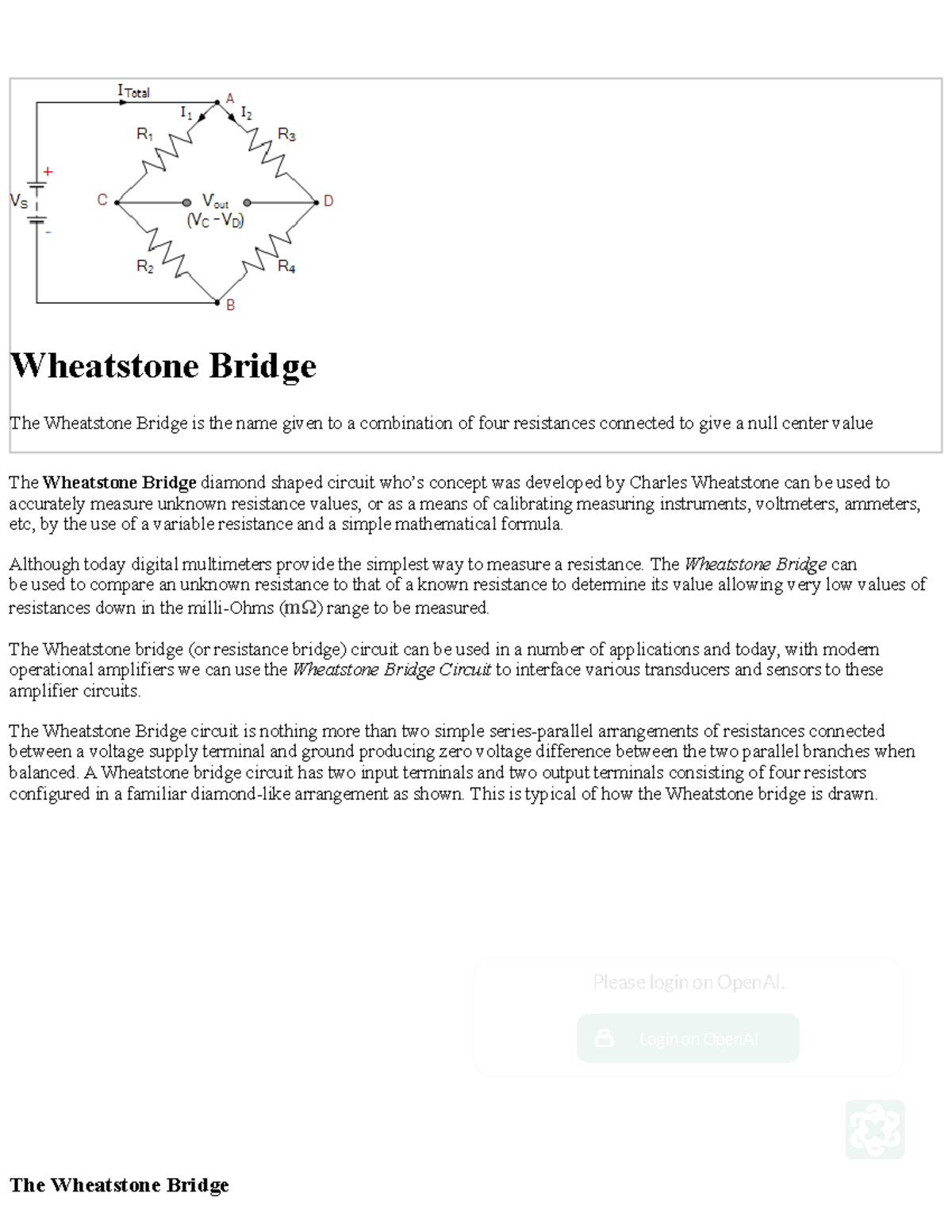 Wheatstone Bridge Circuit and Theory of Operation - Wheatstone Bridge ...