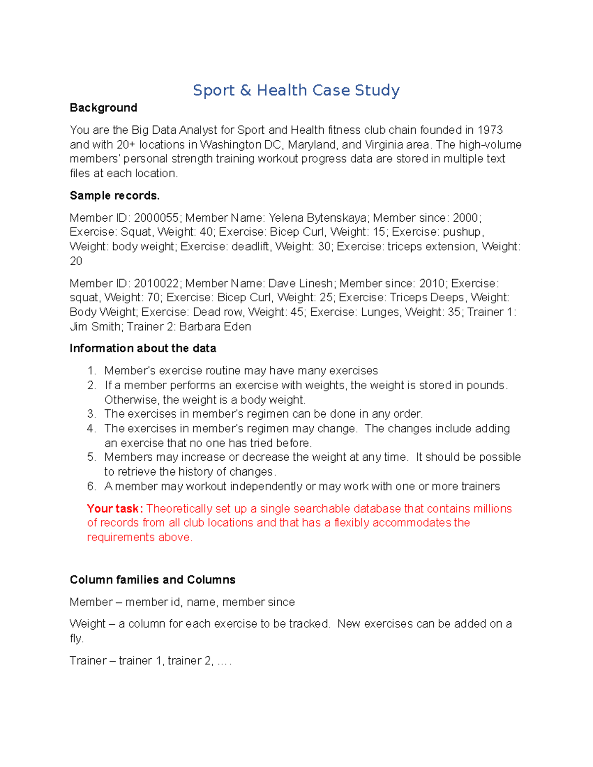 An Example with Pseudocode - Sport & Health Case Study Background You ...