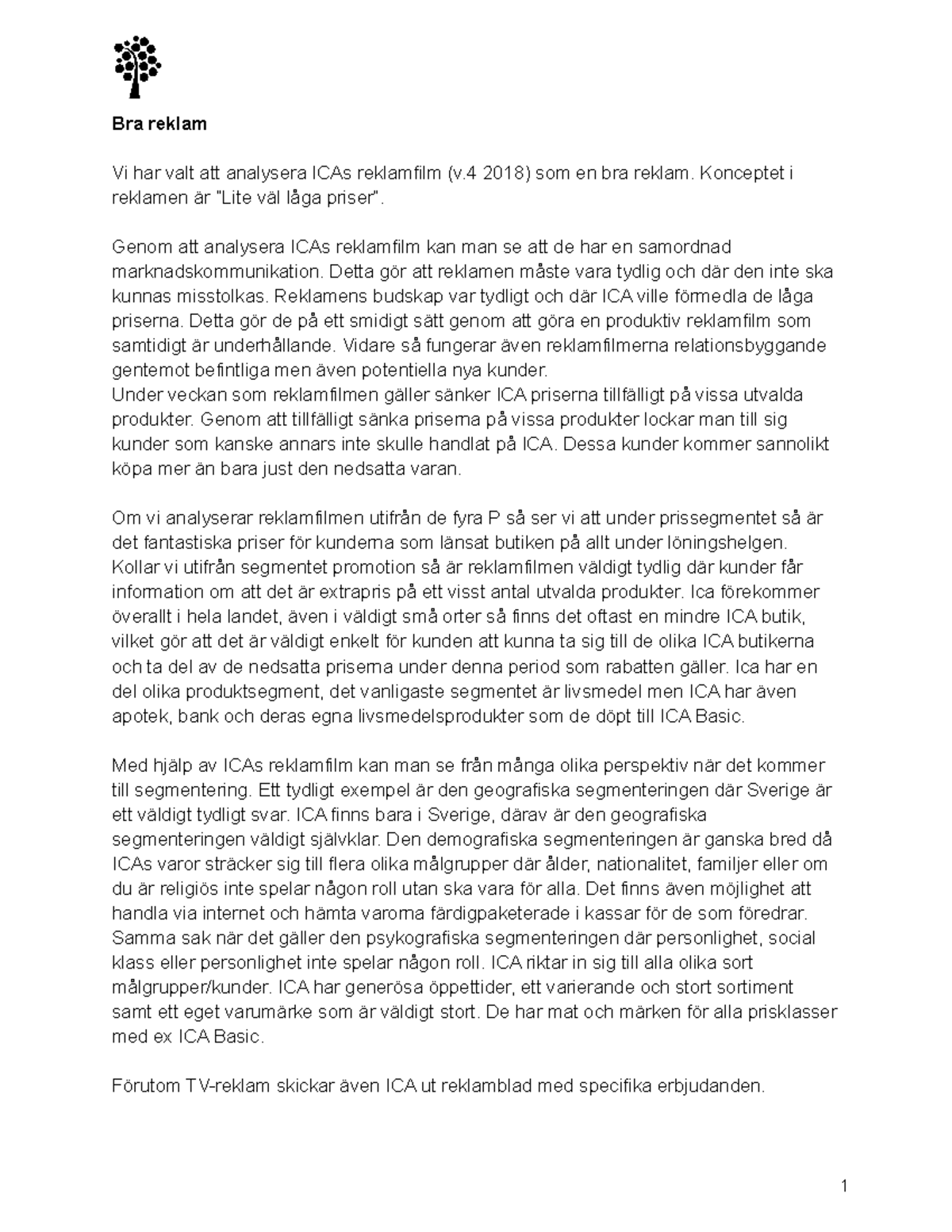 Bra dålig reklam - Bra reklam Vi har valt att analysera ICAs reklamfilm ...