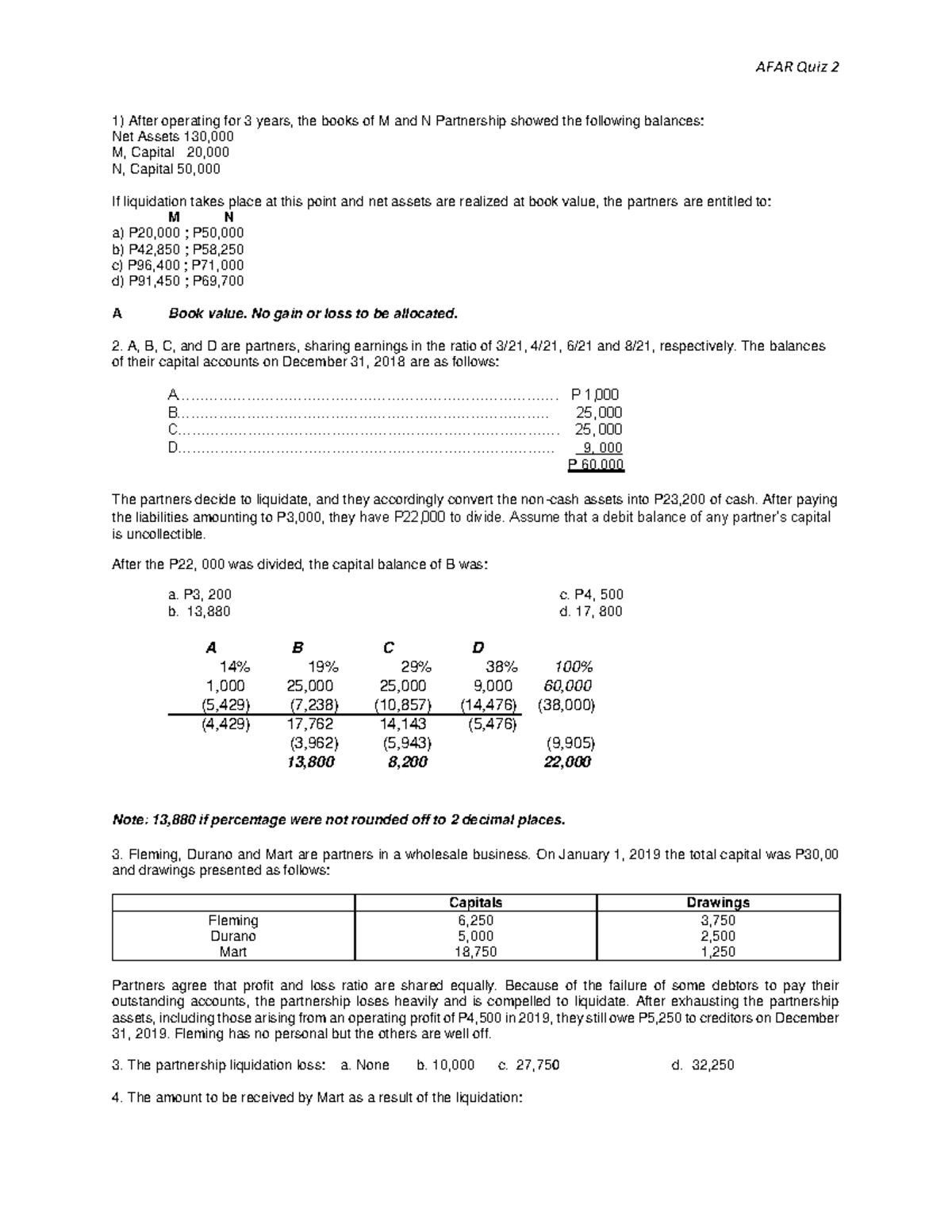 Sample/practice exam 1 January, questions and answers - AFAR Quiz 2 ...