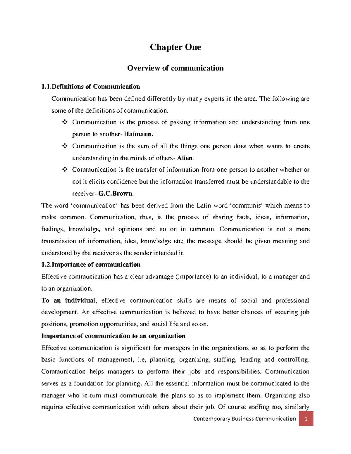Chapter 1 - note - Chapter One Overview of communication 1.1 of ...
