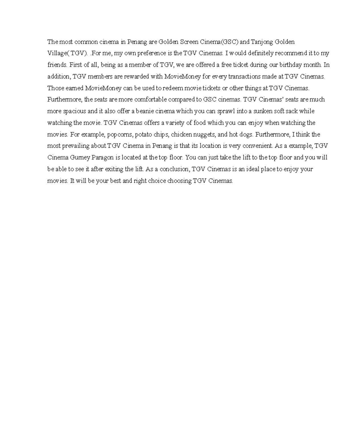 Cinema Review Example