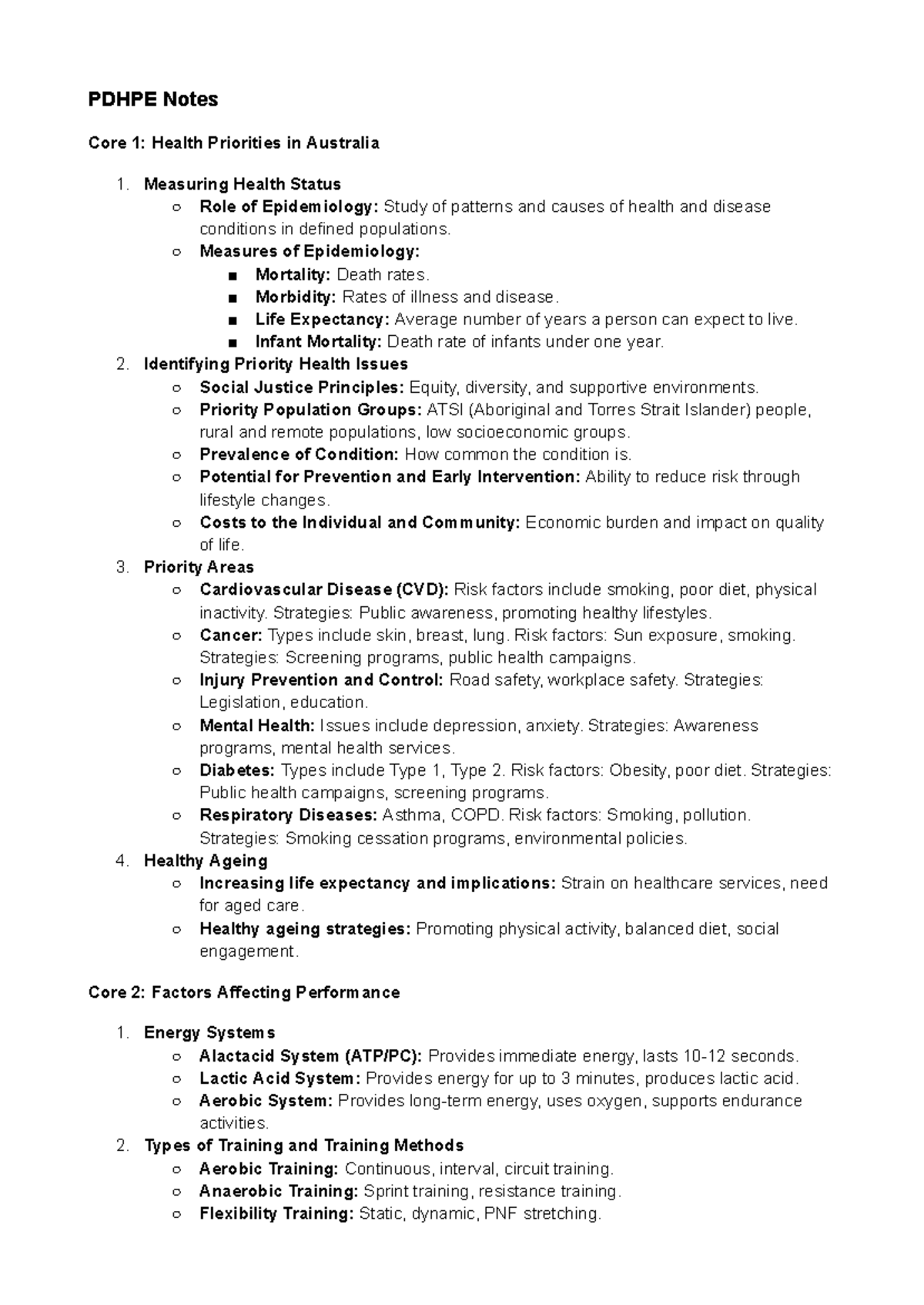 Pdhpe Notes 1234 - PDHPE Notes Core 1: Health Priorities in Australia 1 ...