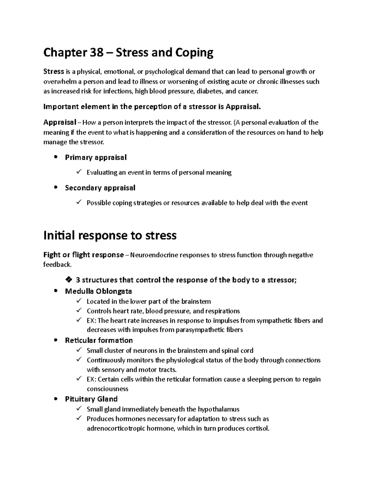 Fundamentals exam 3 study - Chapter 38 – Stress and Coping Stress is a ...