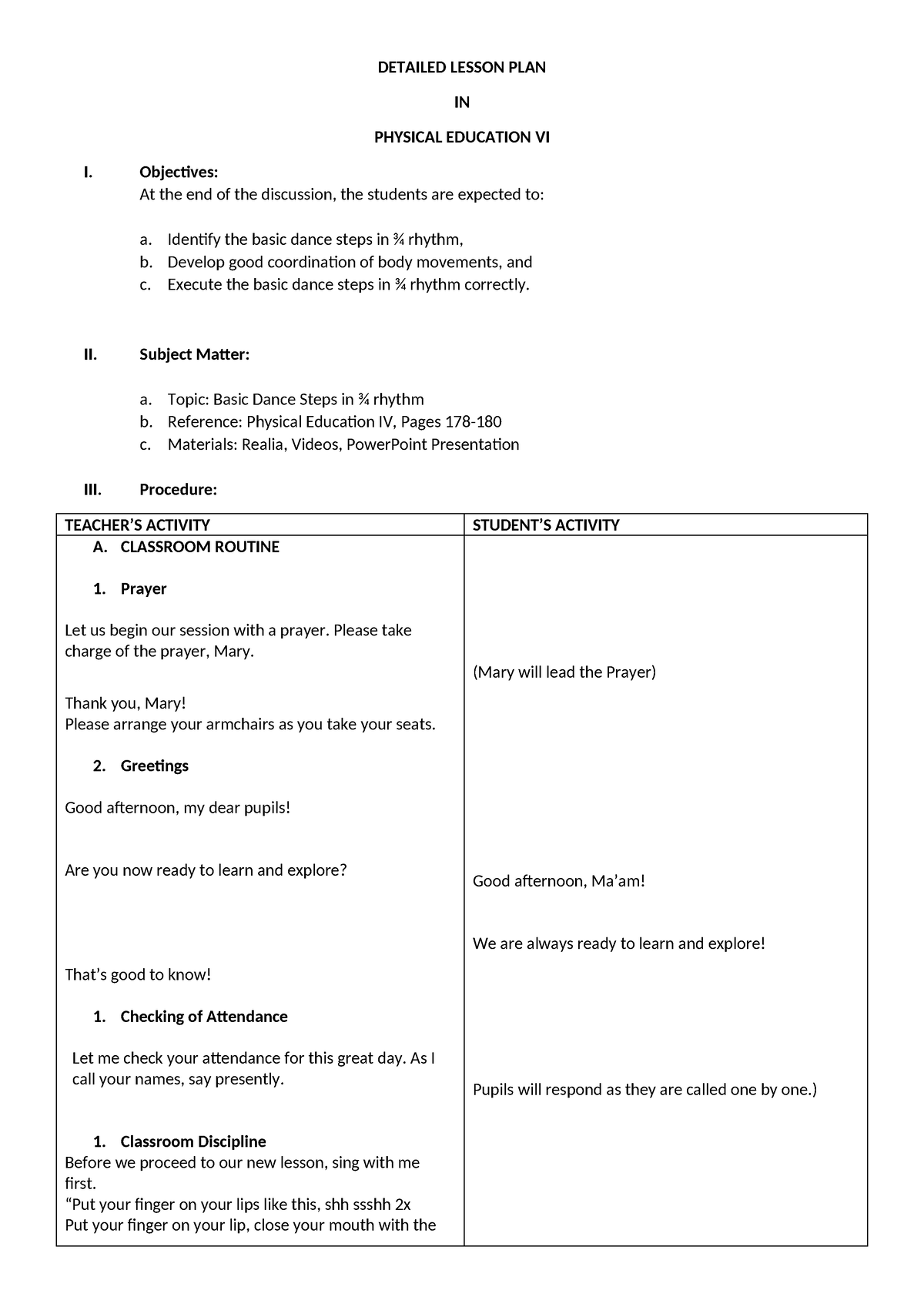 Leeson PLAN IN PE VI - lesson plan for demo teaching in PE - DETAILED ...