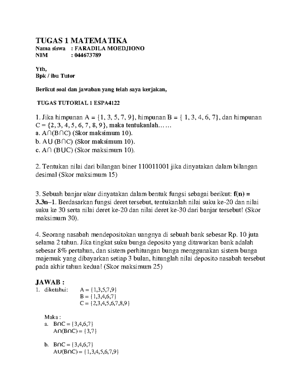 Tugas Matematika SESI 3 - TUGAS 1 MATEMATIKA Nama Siswa : FARADILA ...