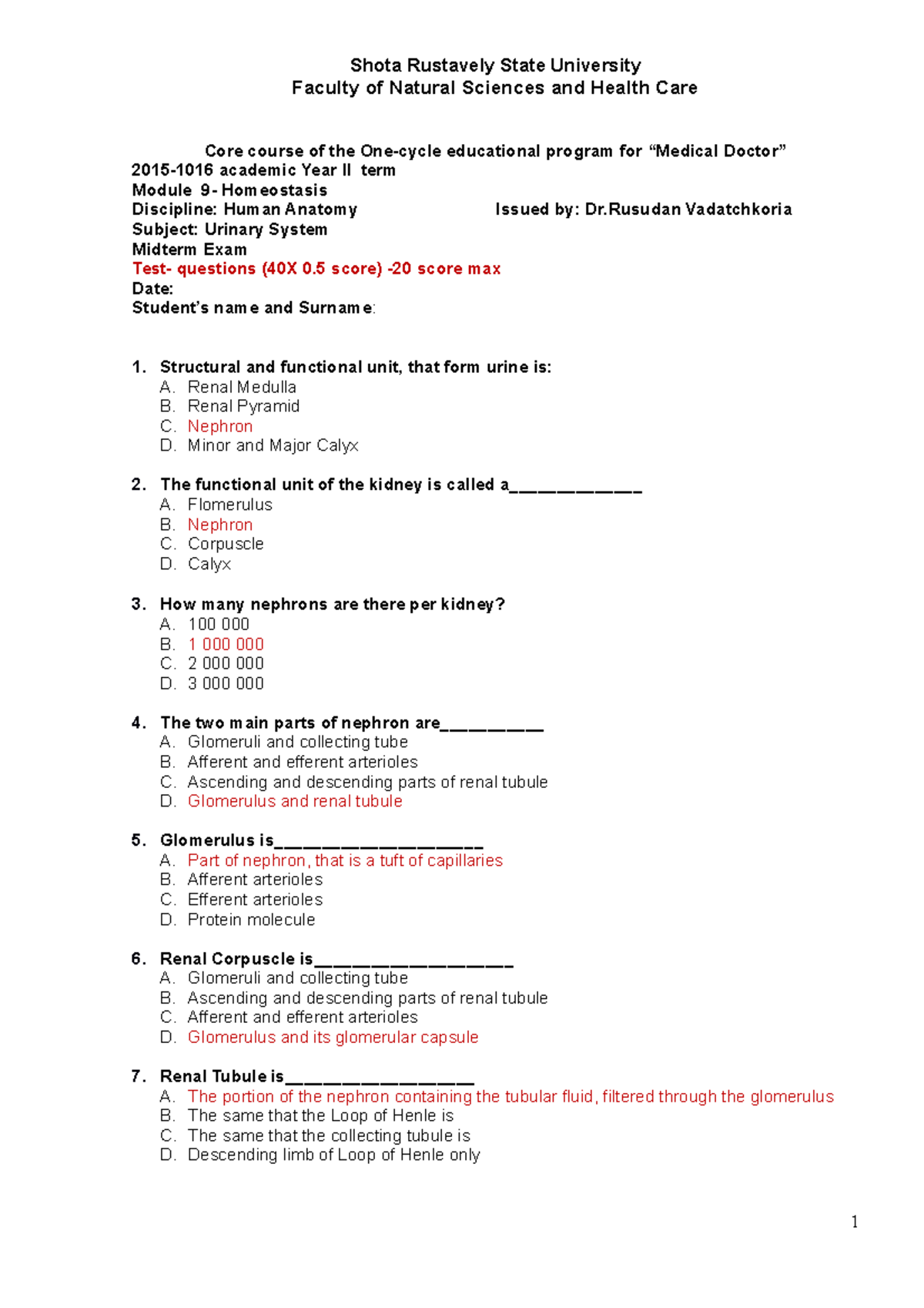 Urinary System Midterm Exam Questions - Studocu