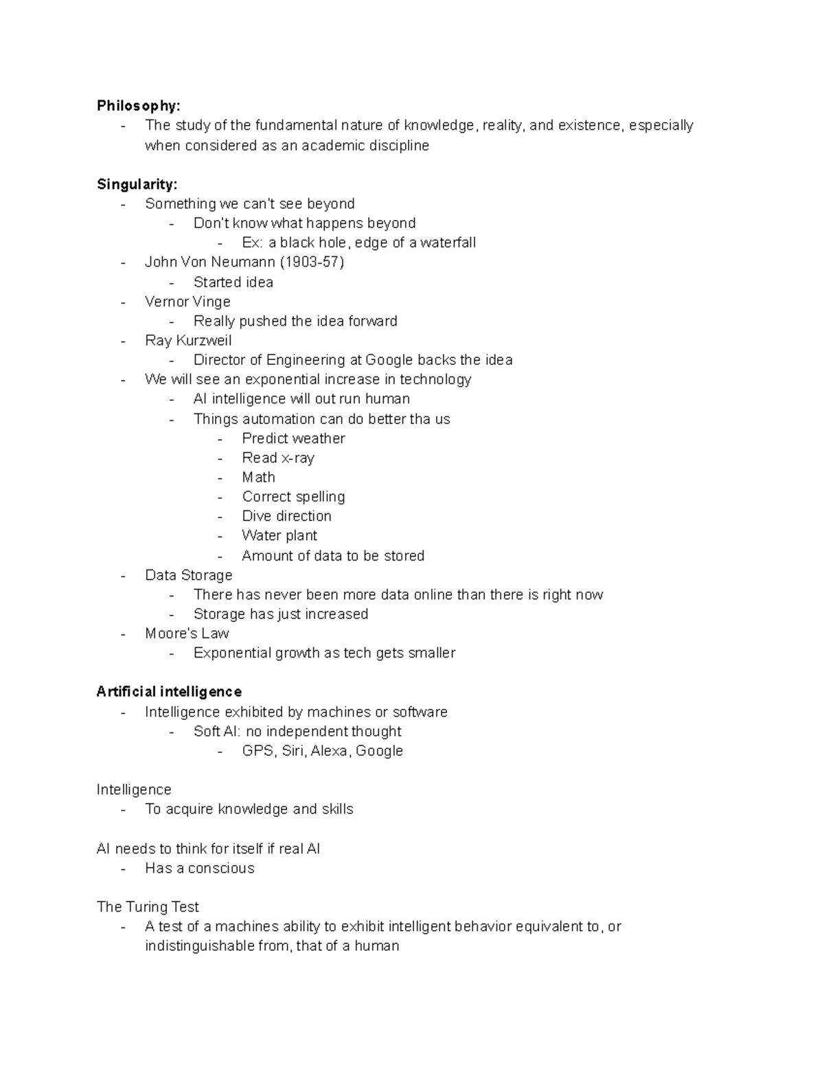 Lecture on AI and the singularity - Philosophy: - The study of the ...