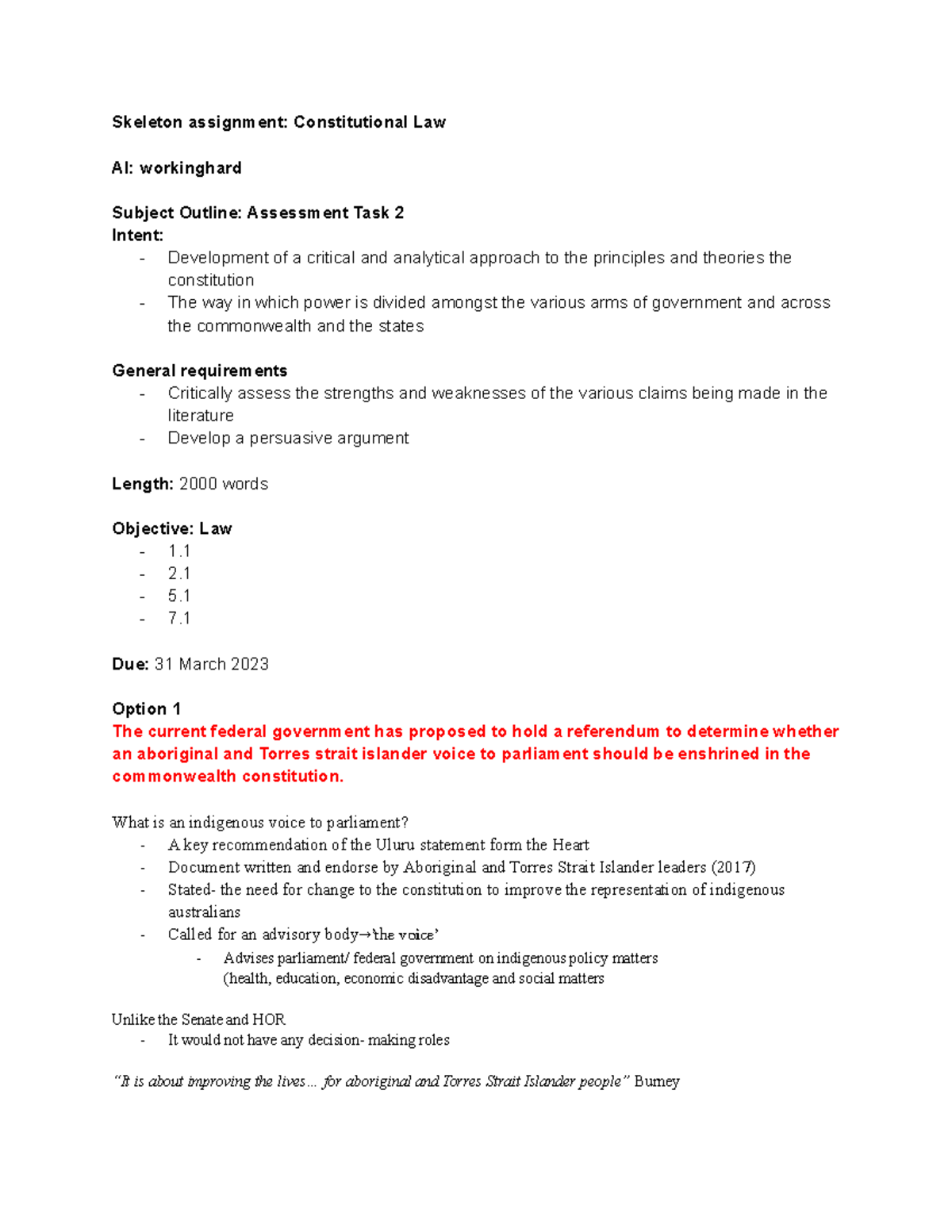 Skeleton assignment Constitutional Law - 2. - 5. - 7. Due: 31 March ...