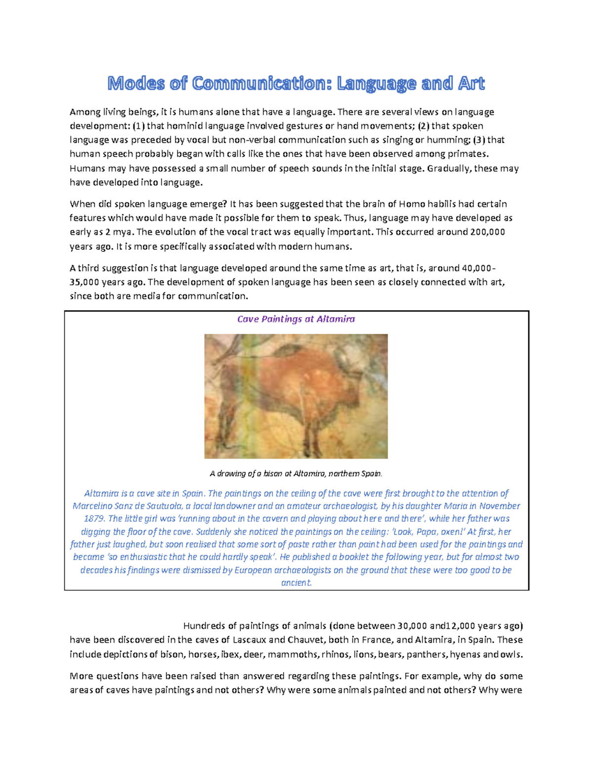 Modes of Communication Language and Art - Among living beings, it is ...