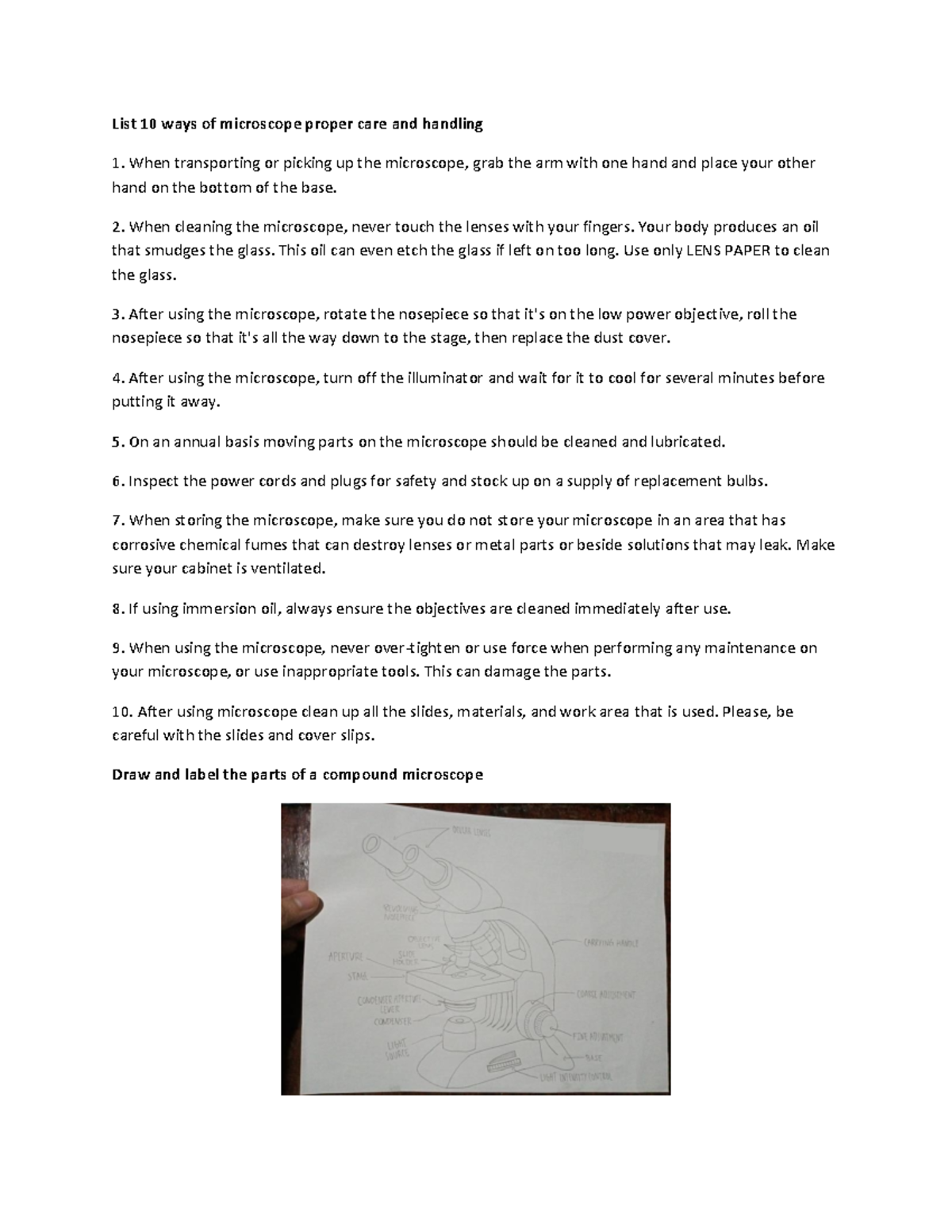Microscope List 10 ways of microscope proper care and handling 1