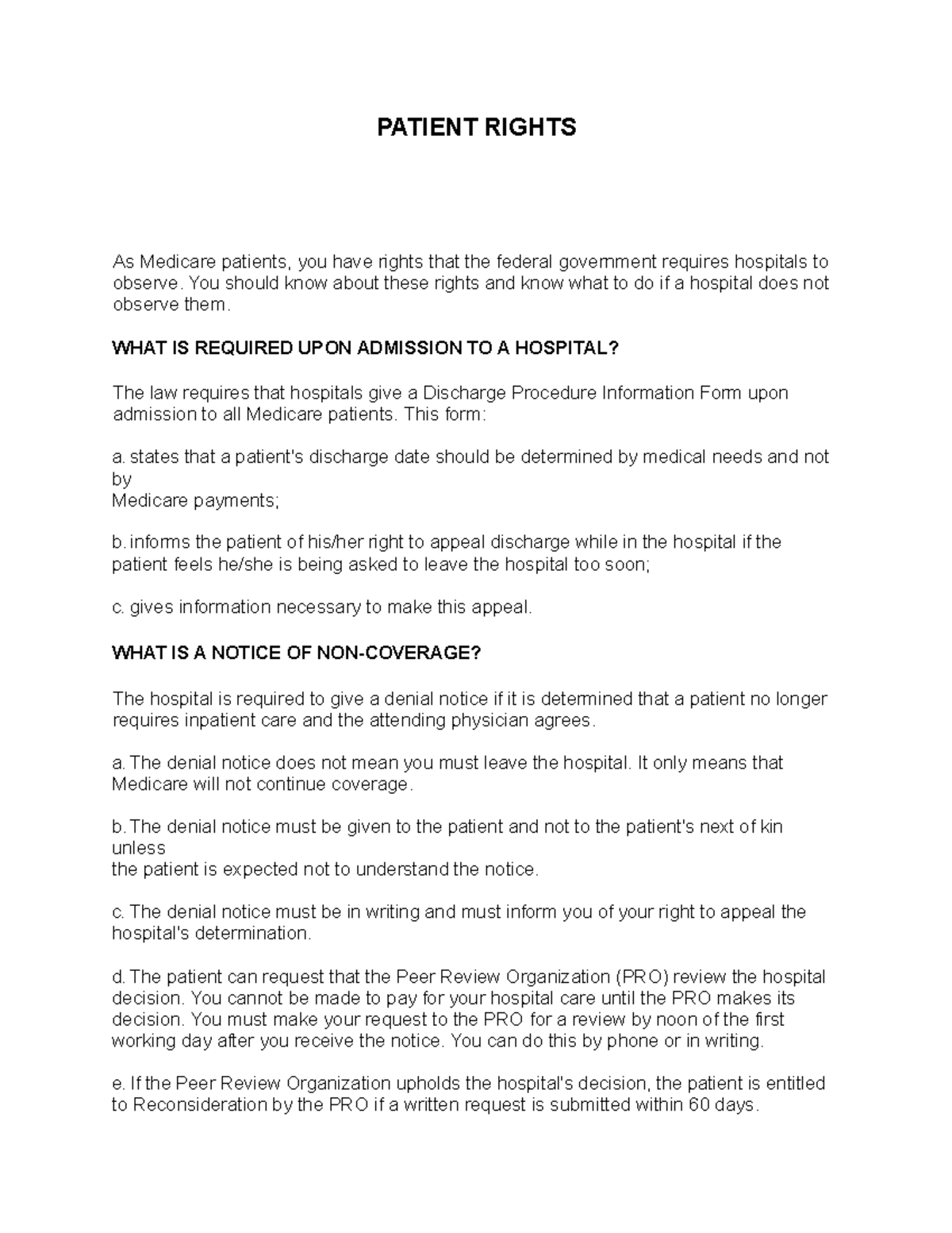 Patient Rights - Draft - PATIENT RIGHTS As Medicare patients, you have ...