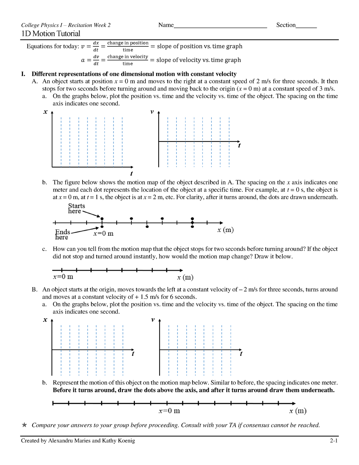 CP1 Recitation tutorial - Week 02 - 1D motion 2 - College Physics I ...