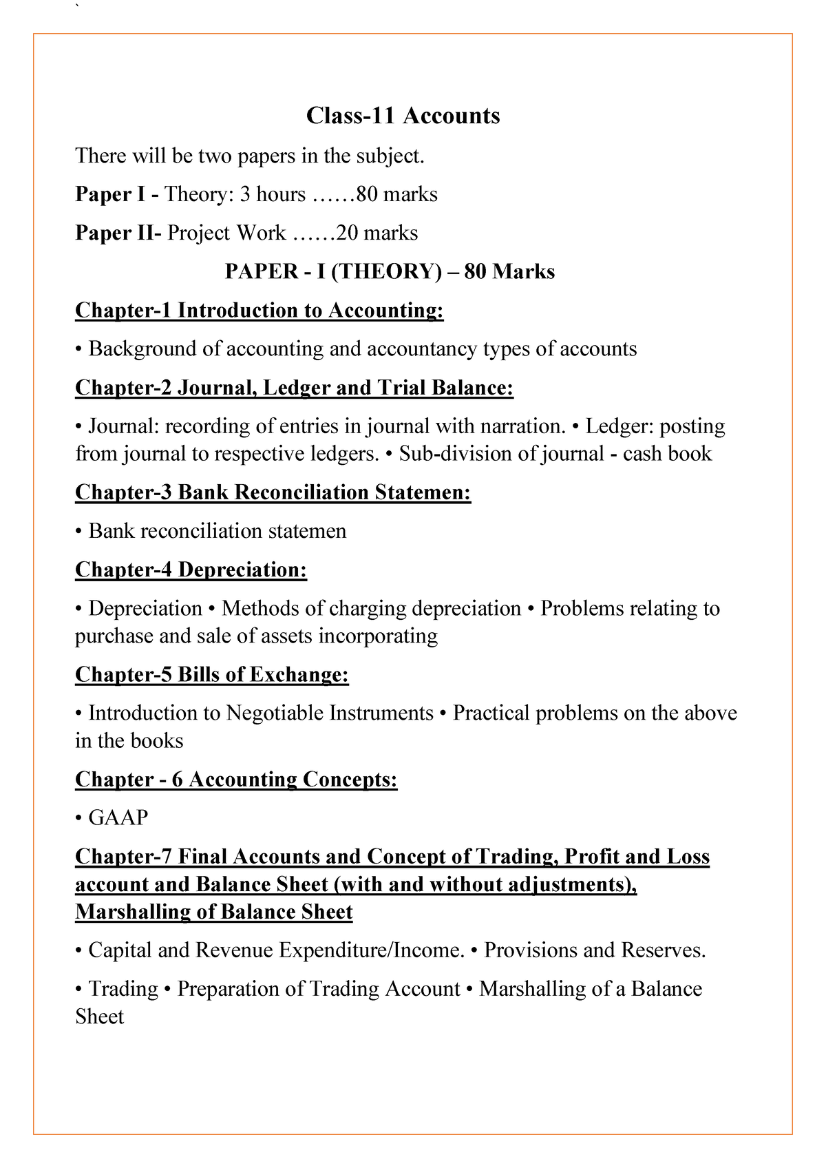 ISC Class 11 Accounts Syllabus - Free PDF Download - Class-11 Accounts