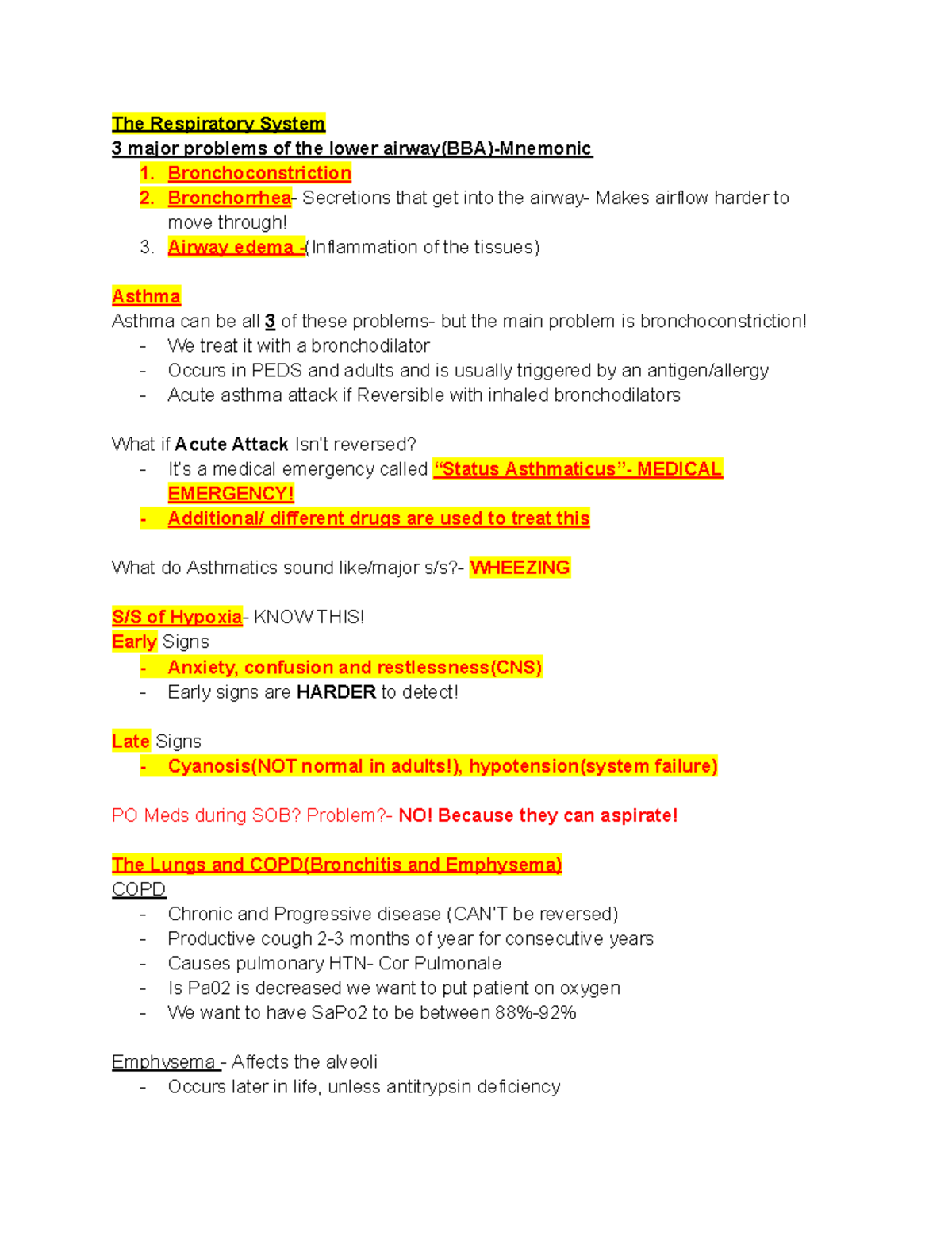 Respiratory System - Resp - The Respiratory System 3 major problems of ...