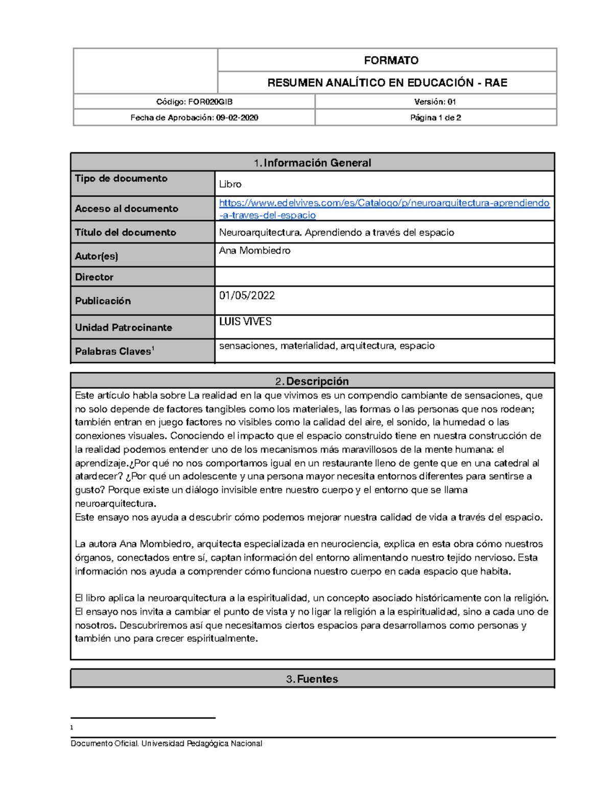 Formato-RAE kenneth frampton - FORMATO RESUMEN ANALÍTICO EN EDUCACIÓN ...