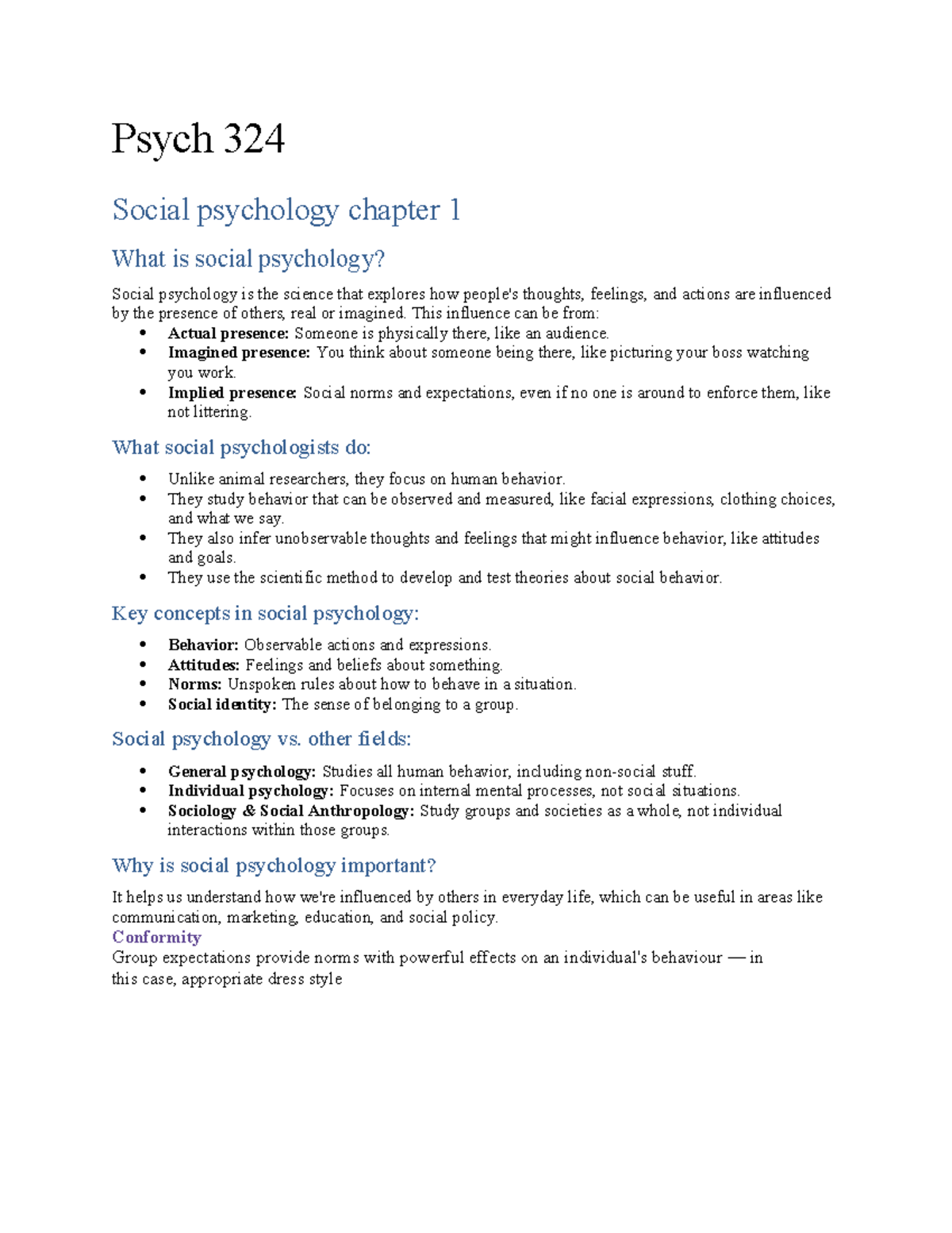 Psych 324 Notes Ch 1 Psych 324 Social Psychology Chapter 1 What Is Social Psychology Social 9869