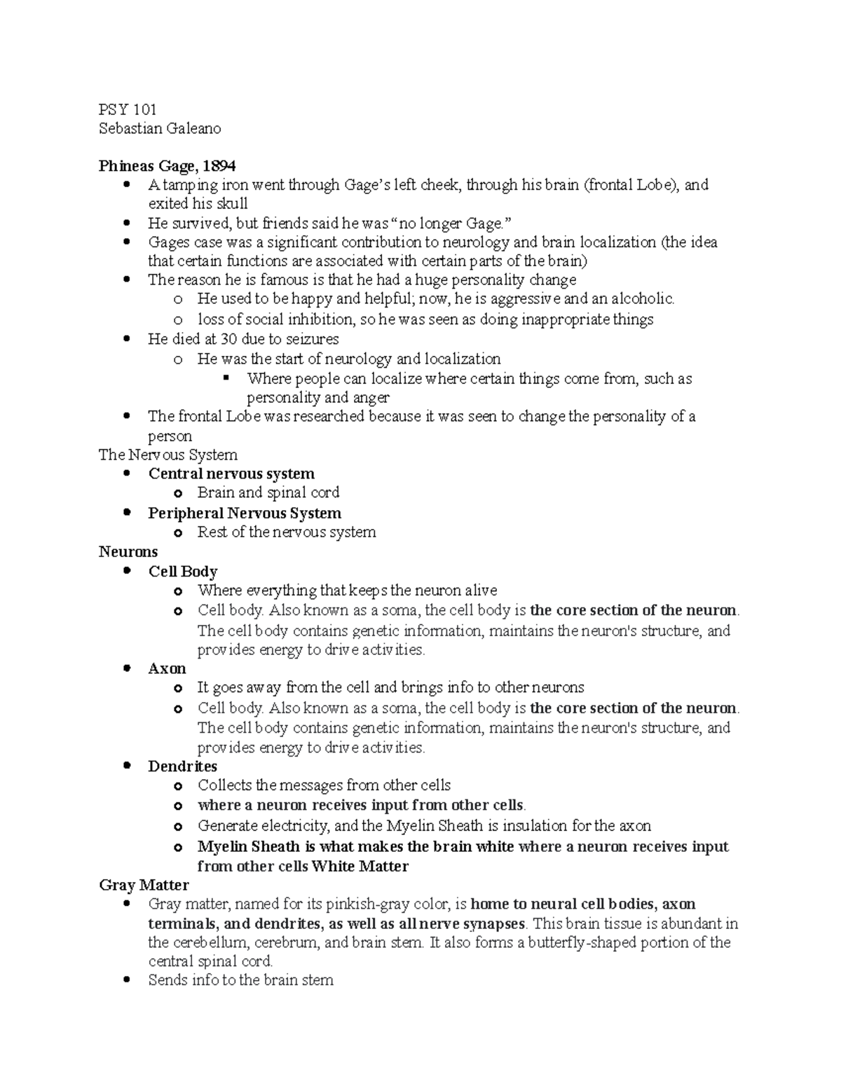 2 Brain Development PSY 101 Sebastian Galeano Phineas Gage, 1894 A