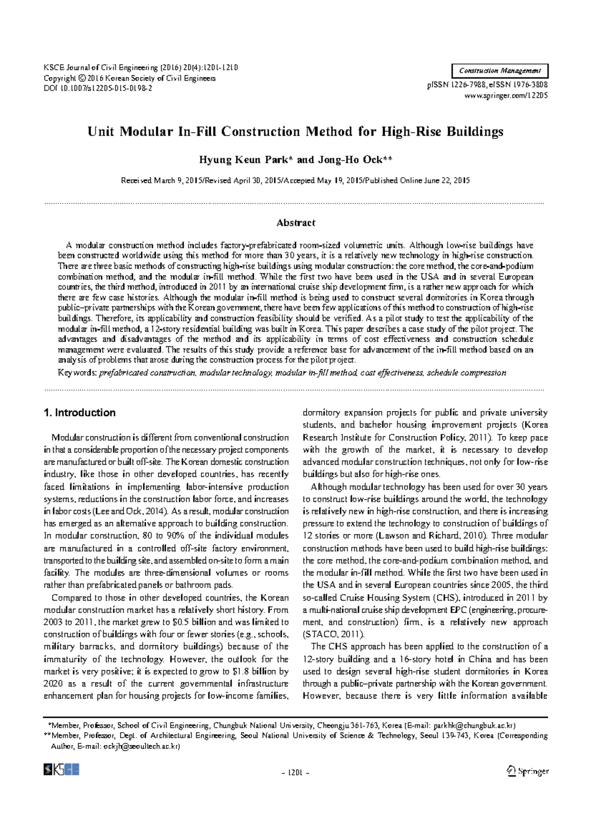 Unit modular in-fill construction method for high-rise buildings - KSCE ...