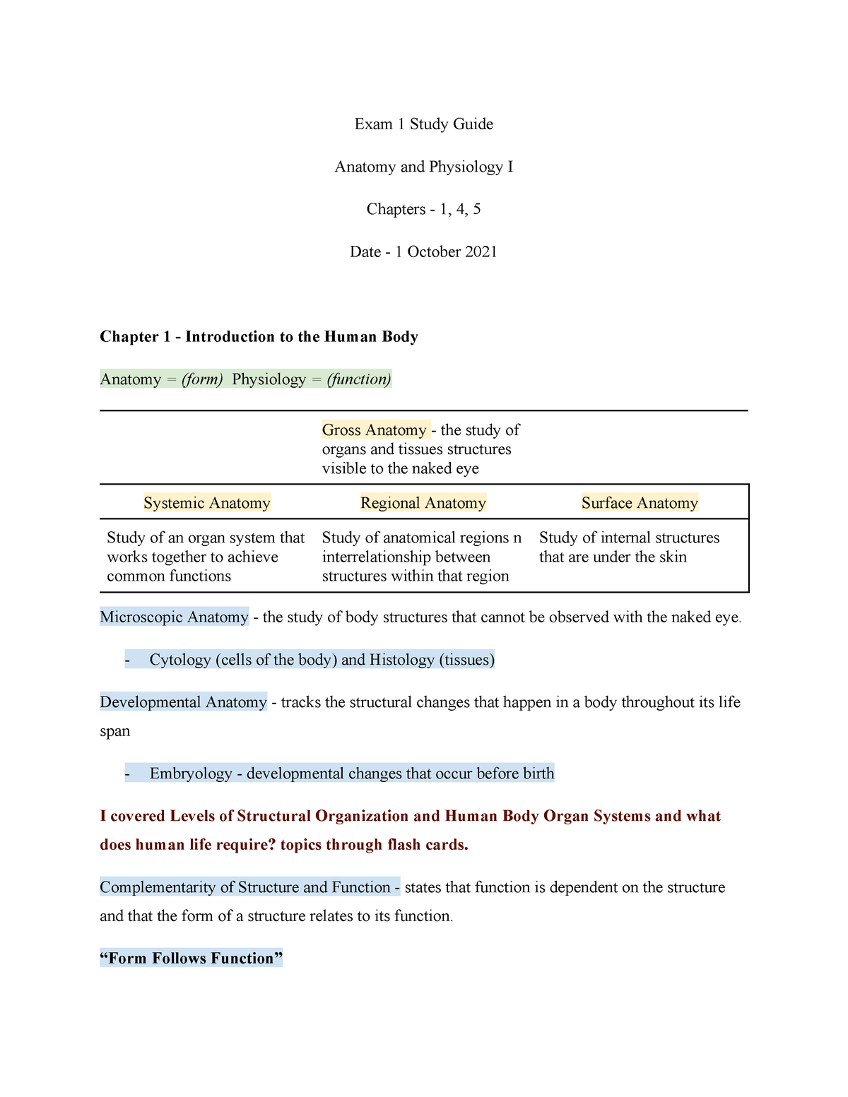 Exam 1 Study Guide - Summarized Notes For The Lecture - Exam 1 Study ...