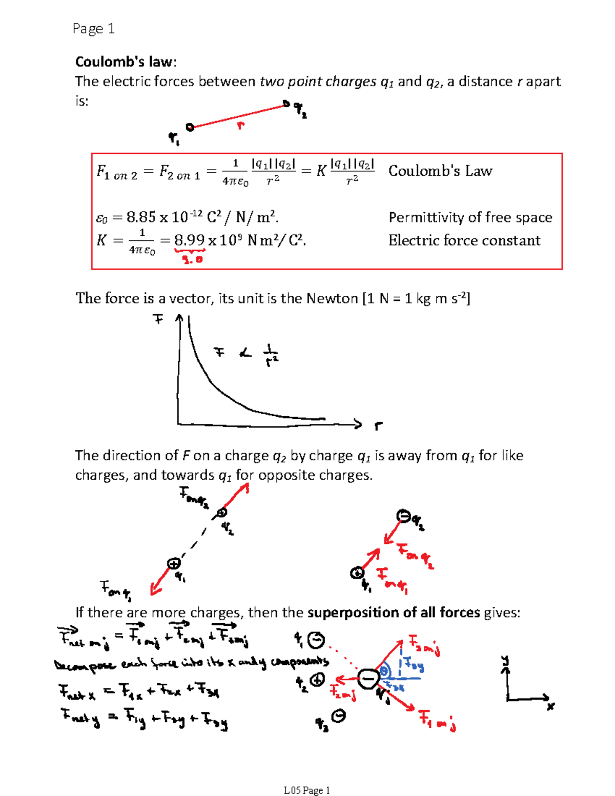 L05 Coulombs Law Notes - Coulomb's Law : The Electric Forces Between ...