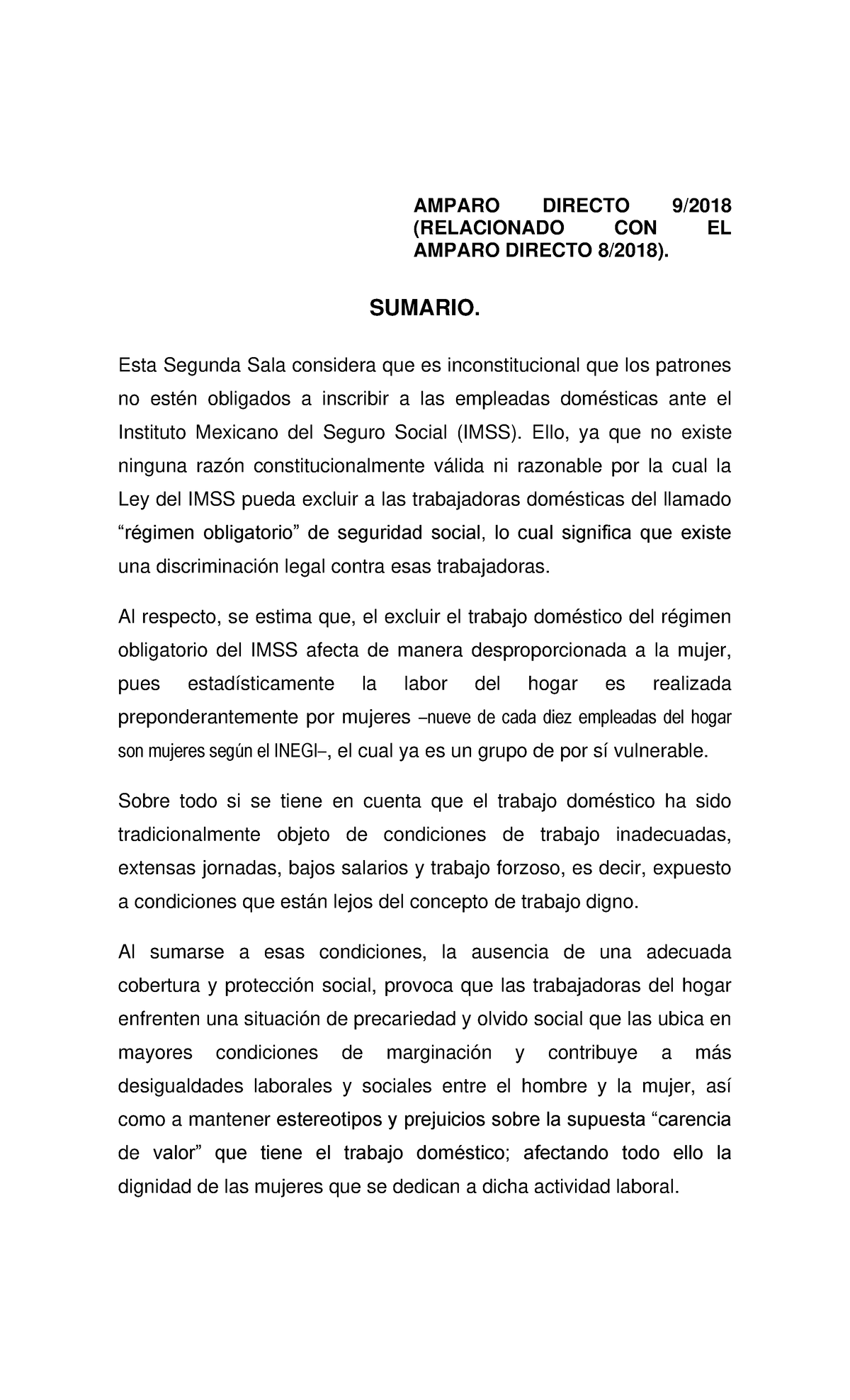 Sentencia del Amparo Directo 9 2018 suprema corte de justicia de la ...
