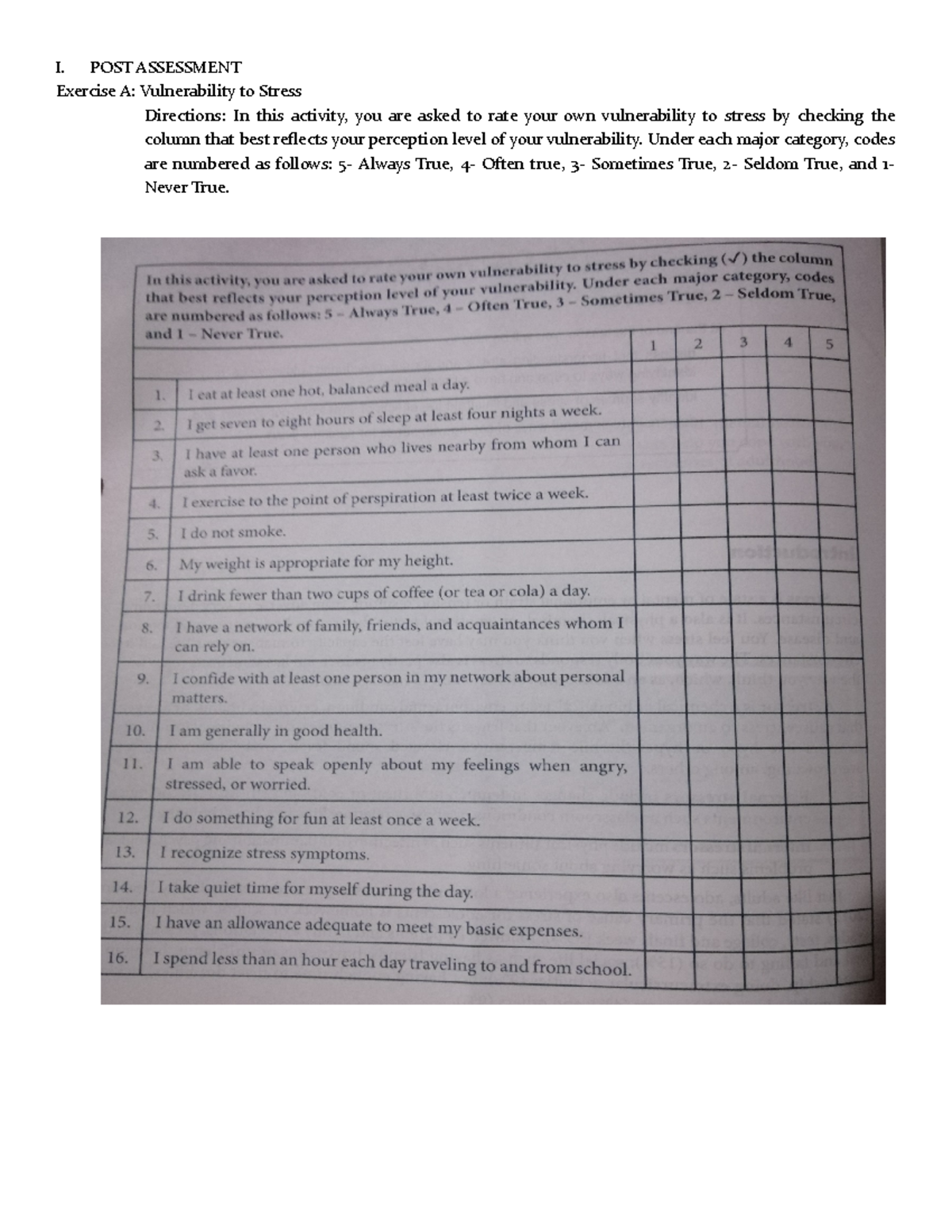 mental health post assessment assignment