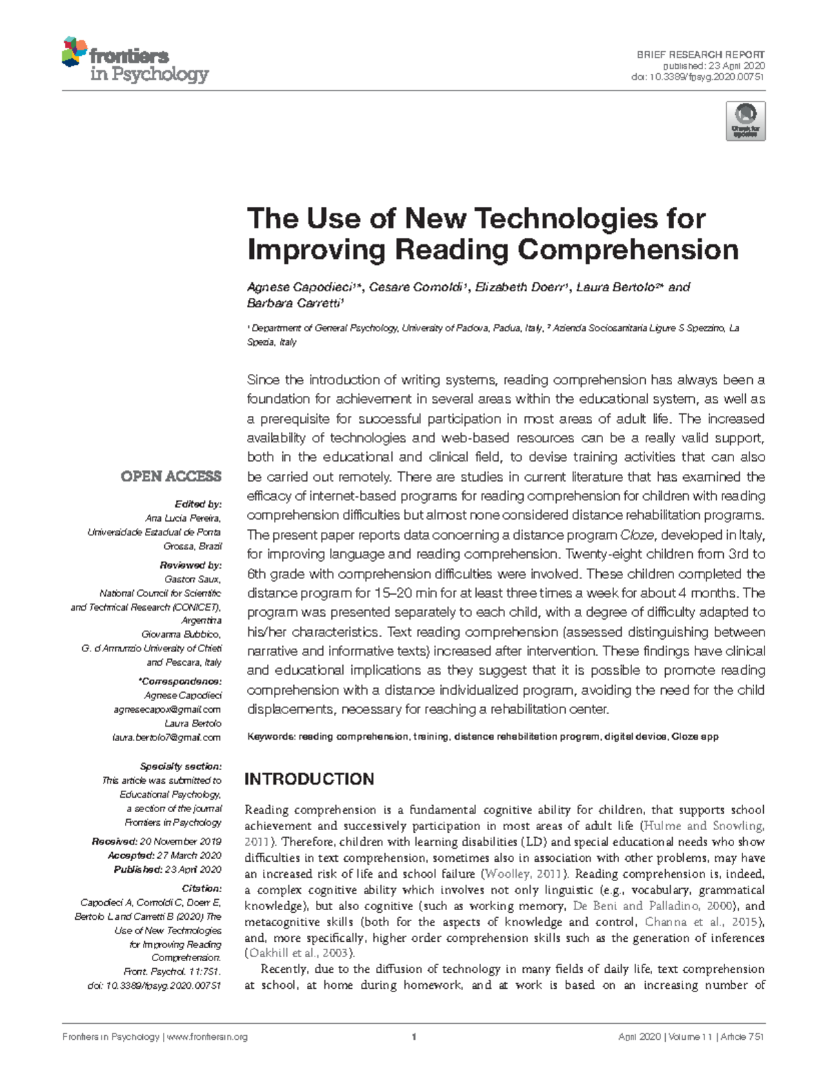 Fpsyg-11-00751 - BRIEF RESEARCH REPORT published: 23 April 2020 doi: 10 ...