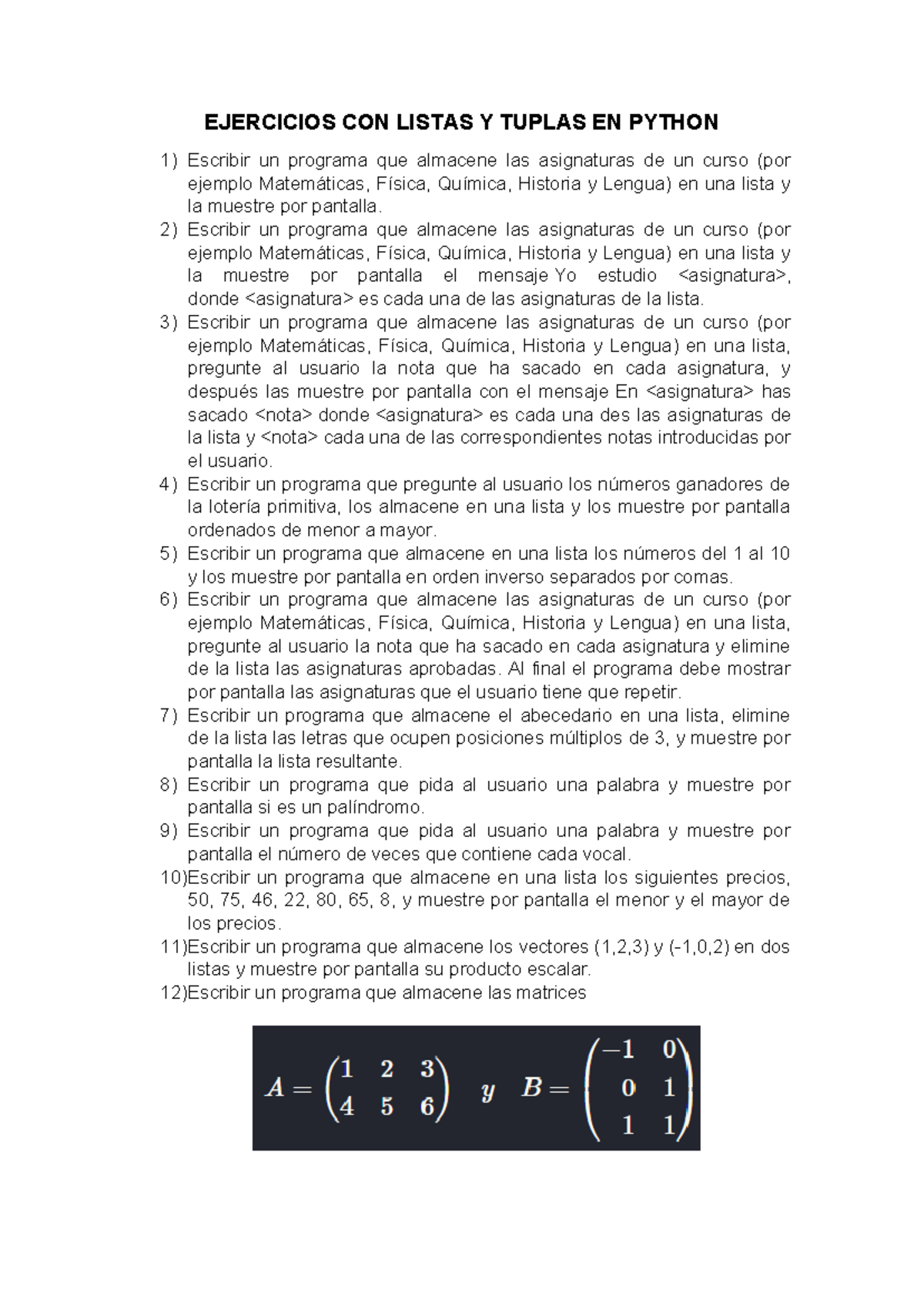 Ejercicios CON Listas - Tuplas - Diccionarios - Funciones EN Python ...