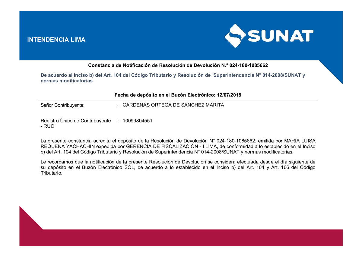 Constancia 28 7 10099804551 0241801085662 - INTENDENCIA LIMA Constancia ...