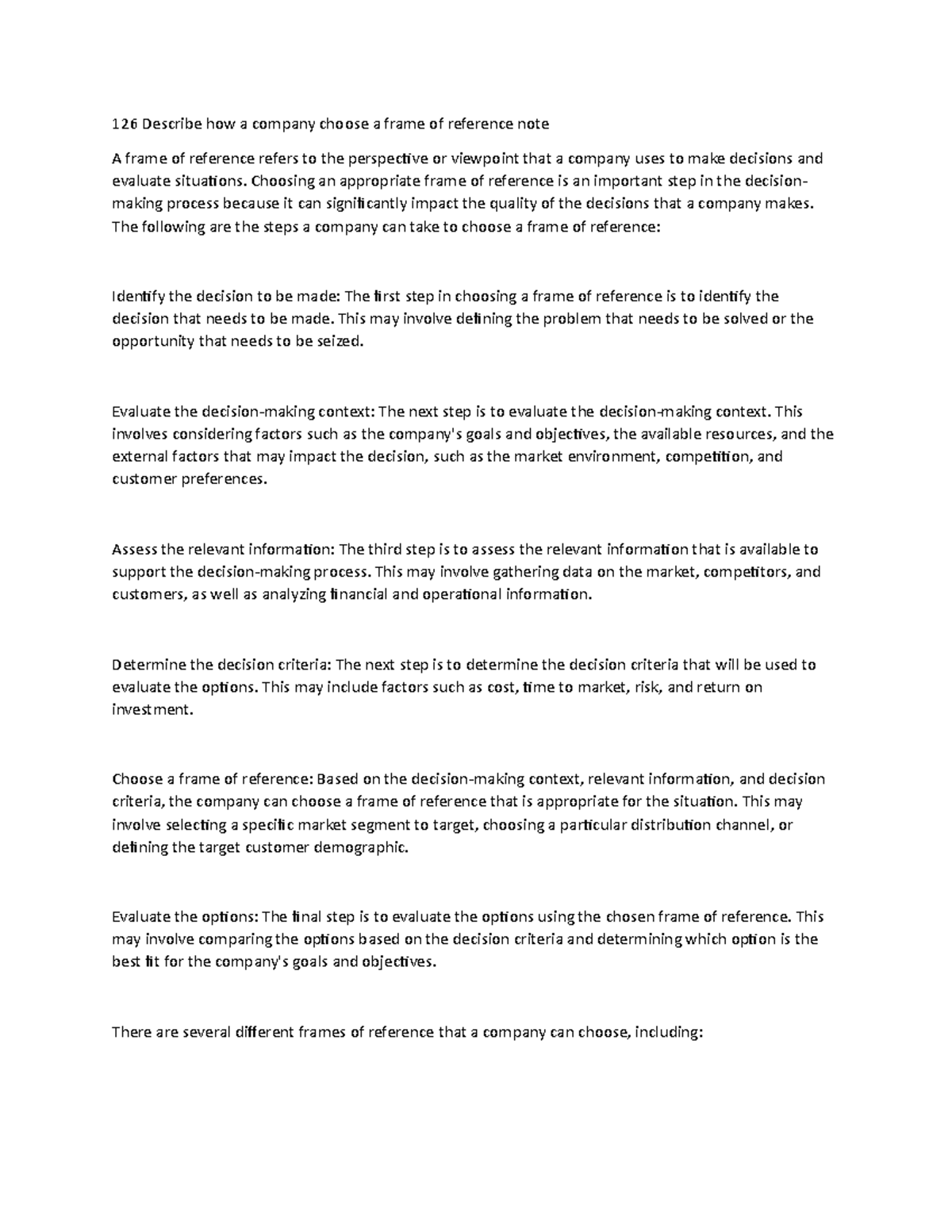 126 Describe how a company choose a frame of reference note - Choosing ...