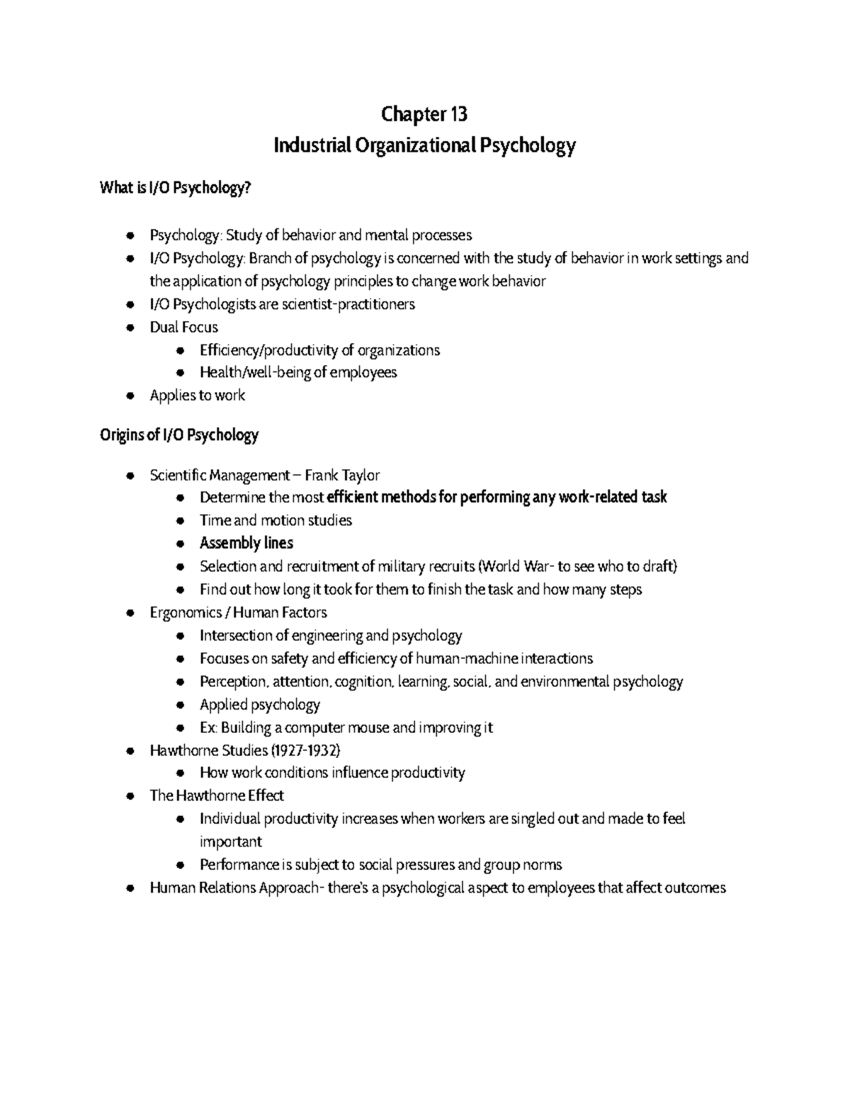 Chapter 13 Psych - Lecture notes 13 - Chapter 13 Industrial ...