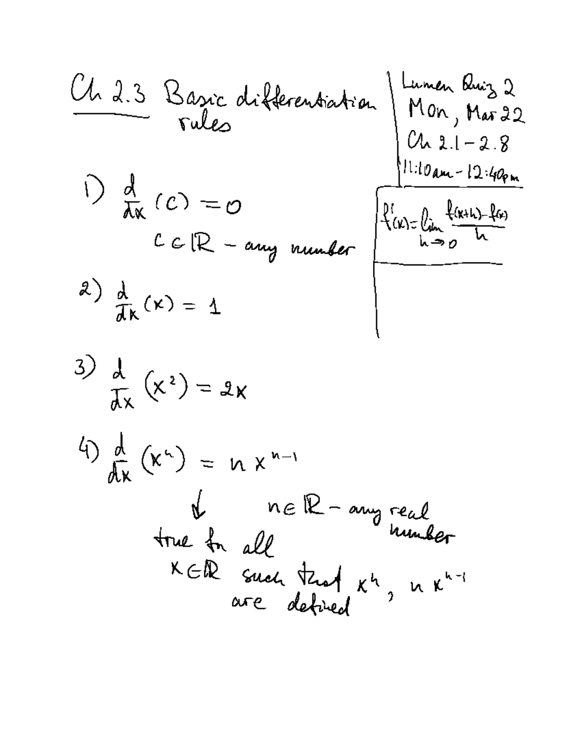Note Feb 25, 2021 - class notes - Ch2 Basic differentiation mThfifw ...