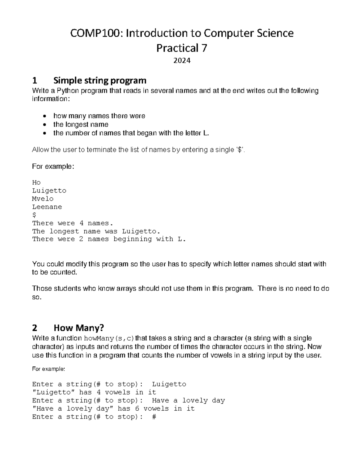 Prac7 - valid - COMP100: Introduction to Computer Science Practical 7 ...