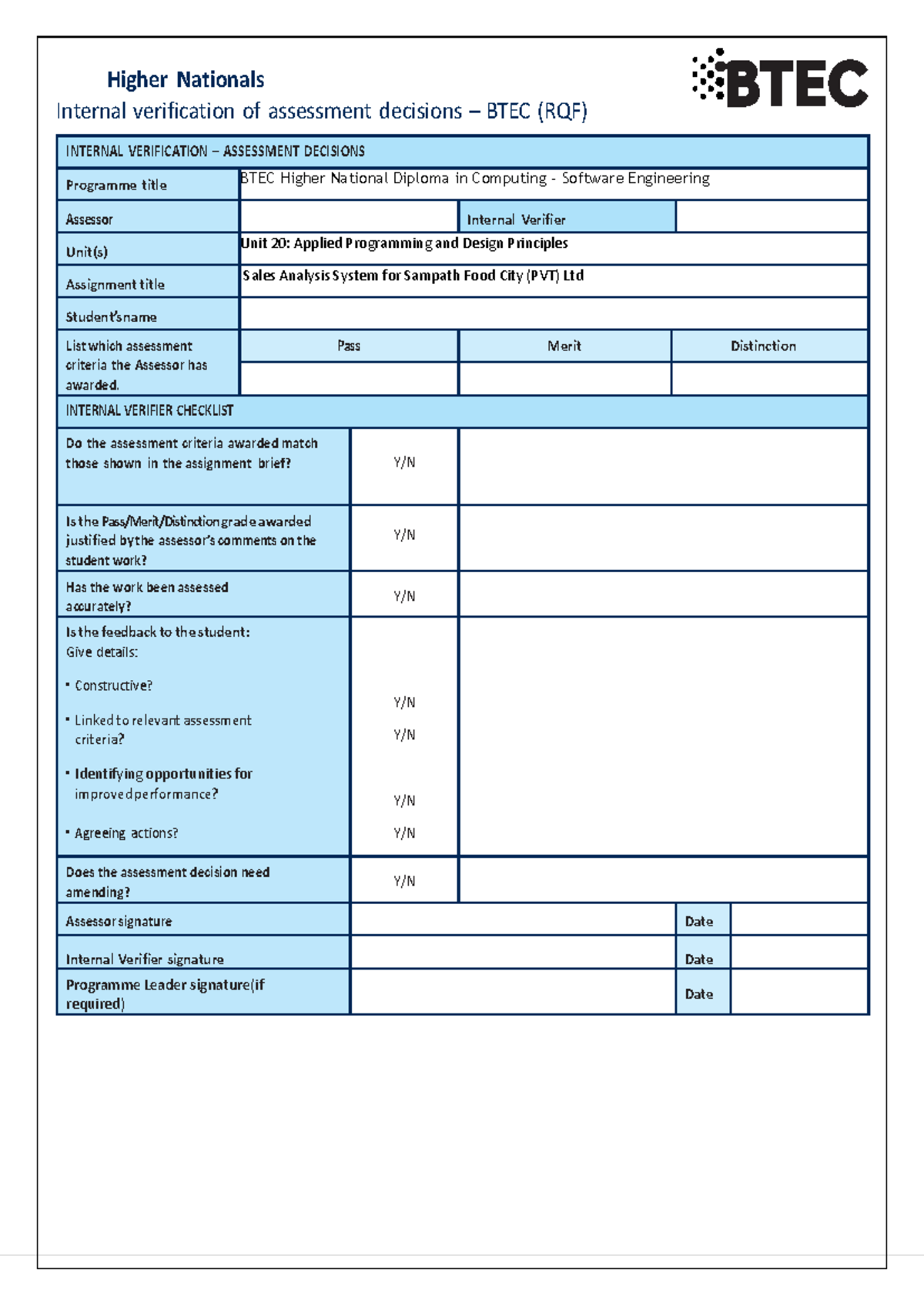 Applied Programming and Design Principles 2022 - Higher Nationals ...