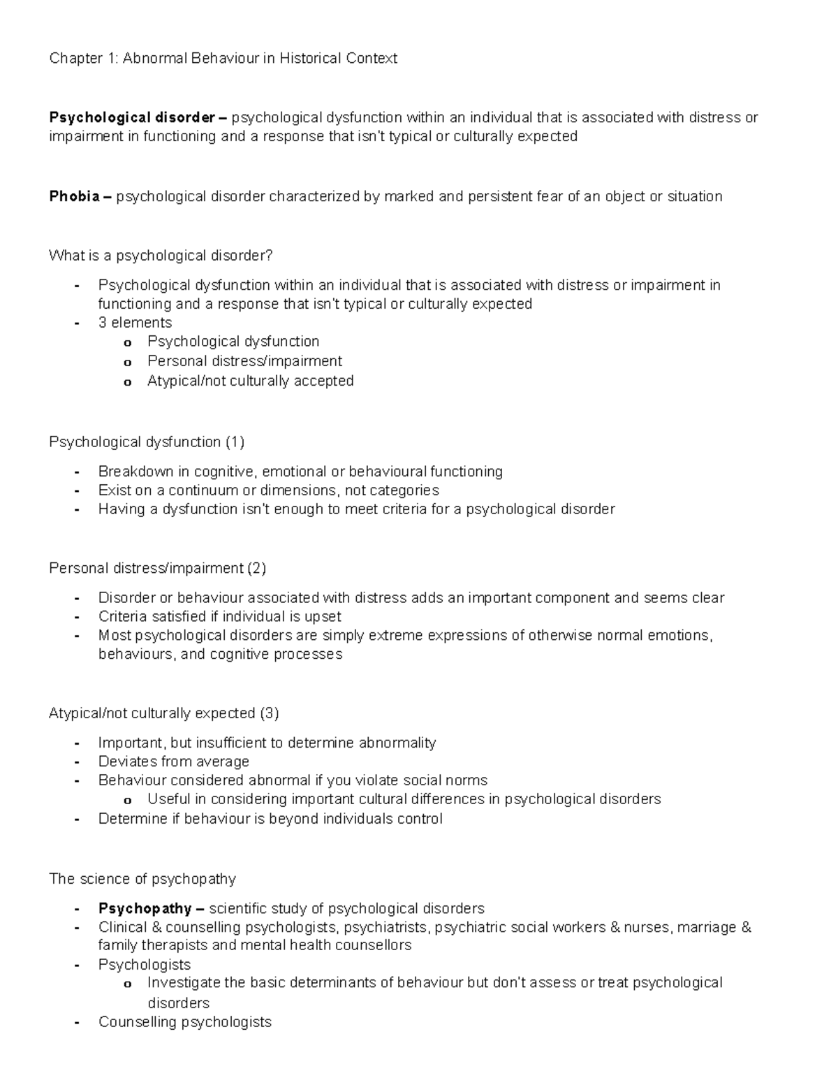 Chapter 1 - Lecture notes 1 - Chapter 1: Abnormal Behaviour in ...