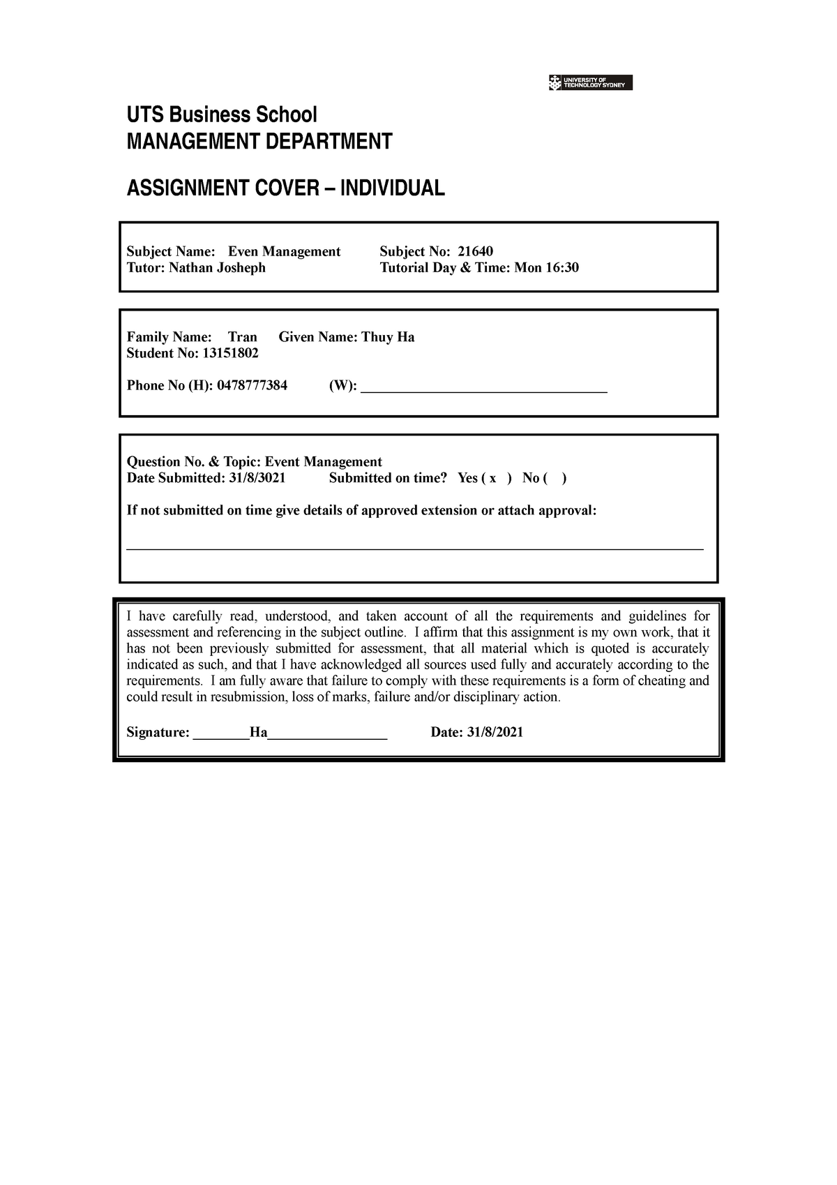 business event management assignment