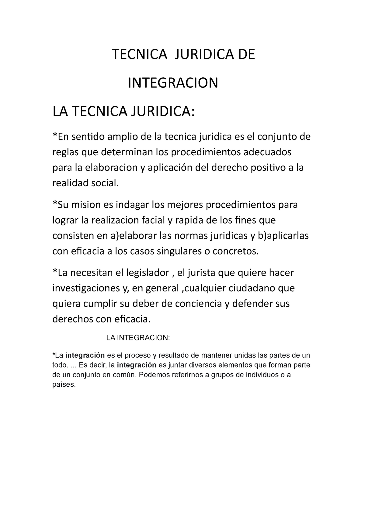 Tecnica Juridica De Teoria Tecnica Juridica De Integracion La Tecnica Juridica En Senido 2051