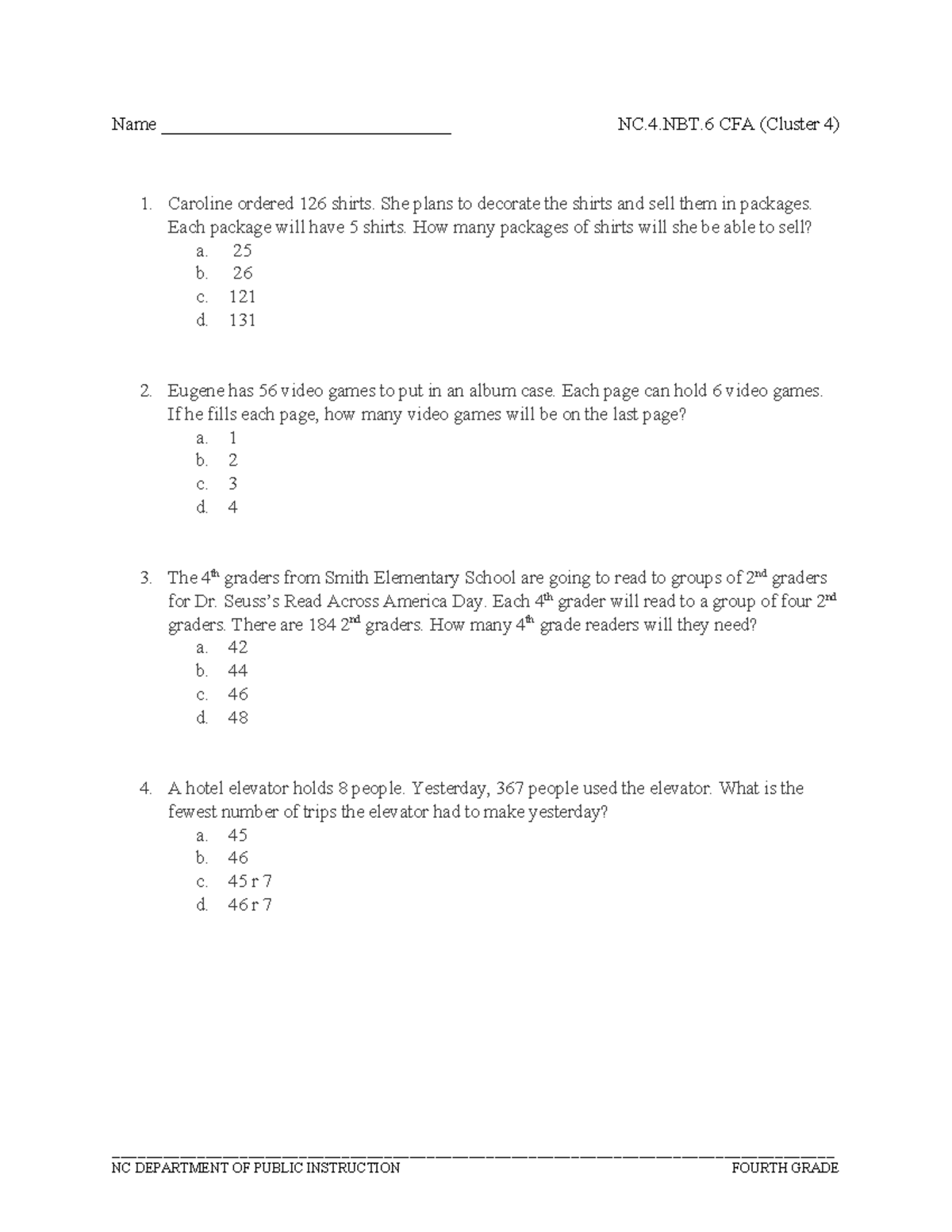 Cluster 4cfa-nbt6 - wow - Name _______________________________ NC.4.NBT ...