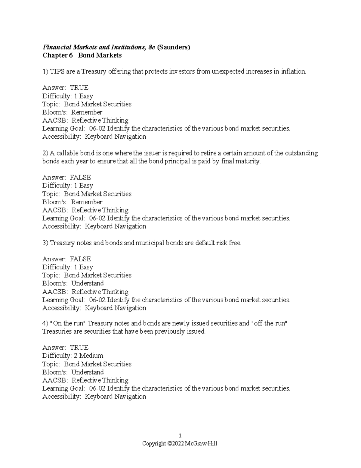 Chapter 06 TB Answer Key Financial Markets and Institutions, 8e